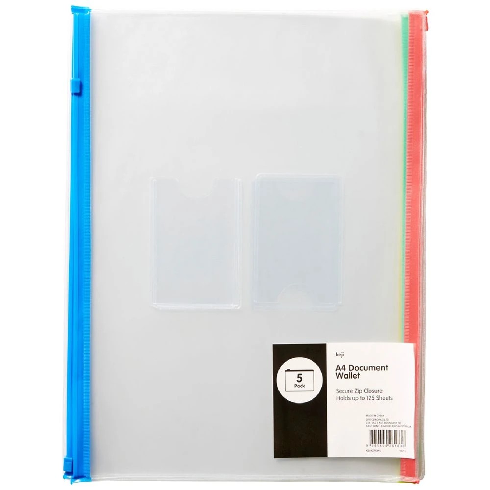 1 Keji PVC Document Wallet A4 Zip Closure 5 Pack, 1 of 4