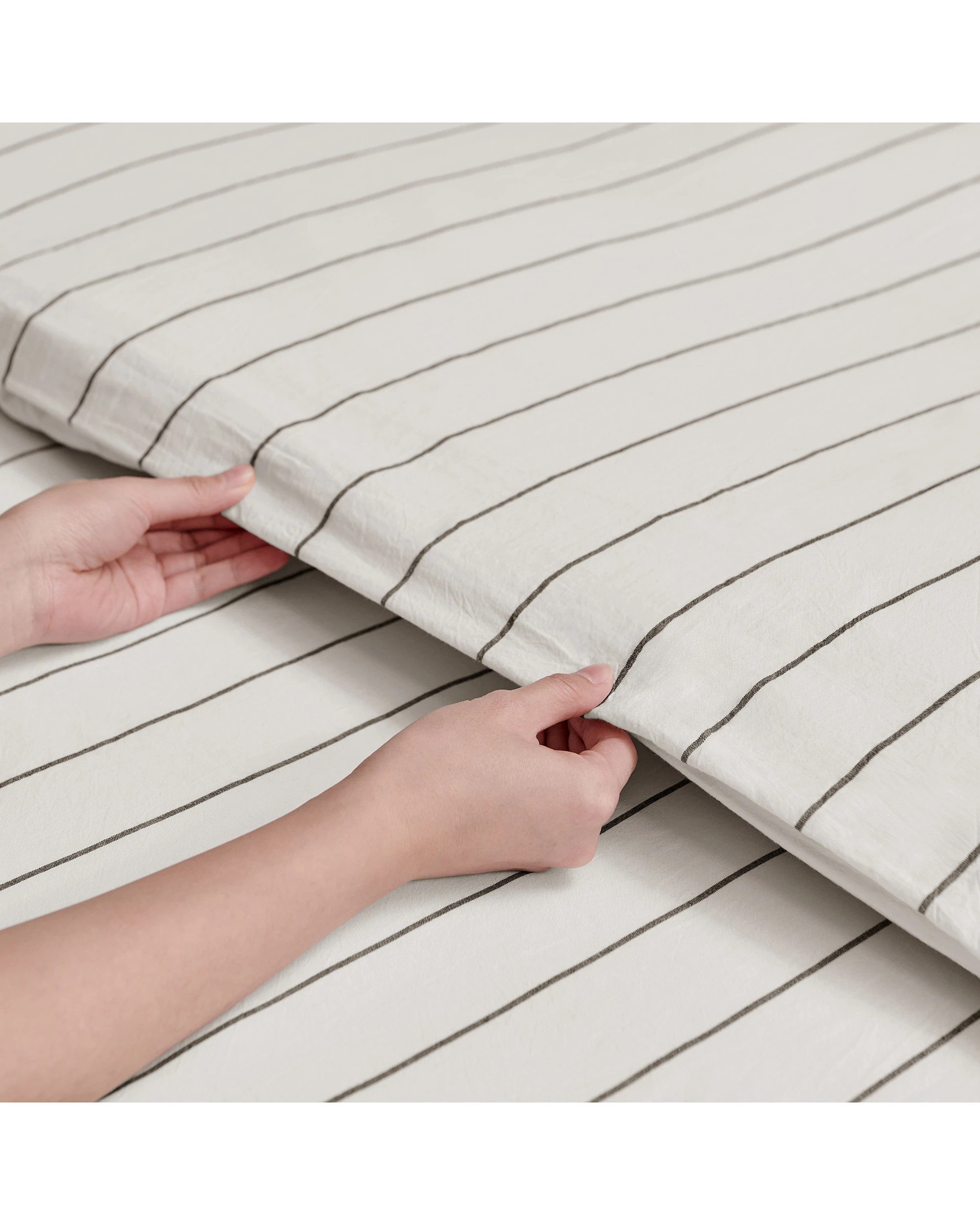 5 Dreamaker Rumi Stripe Washed Cotton Reversible Quilt Cover Set - Double Bed - White with Graphite, 5 of 6