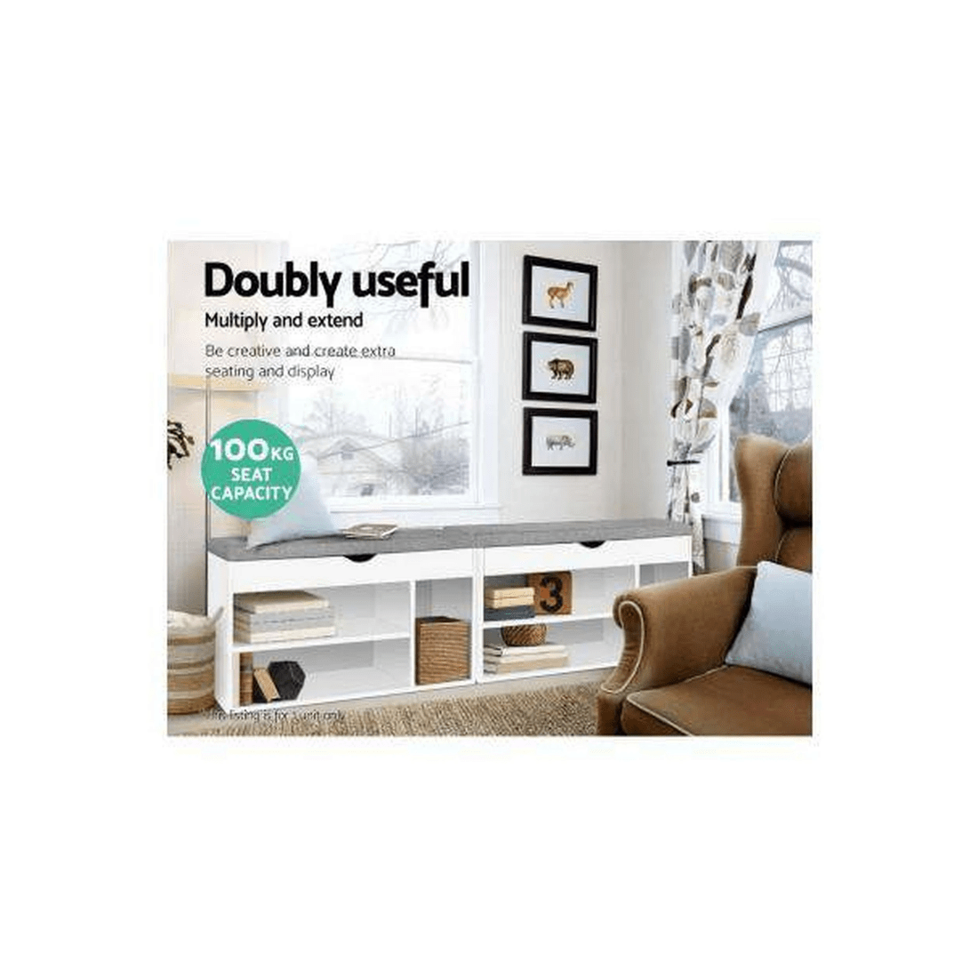 5 Artiss Shoe Cabinet Bench — White, Stores up to 9 Pairs, 4cm Cushioned Seat, 15mm Particle Board - White, 5 of 7