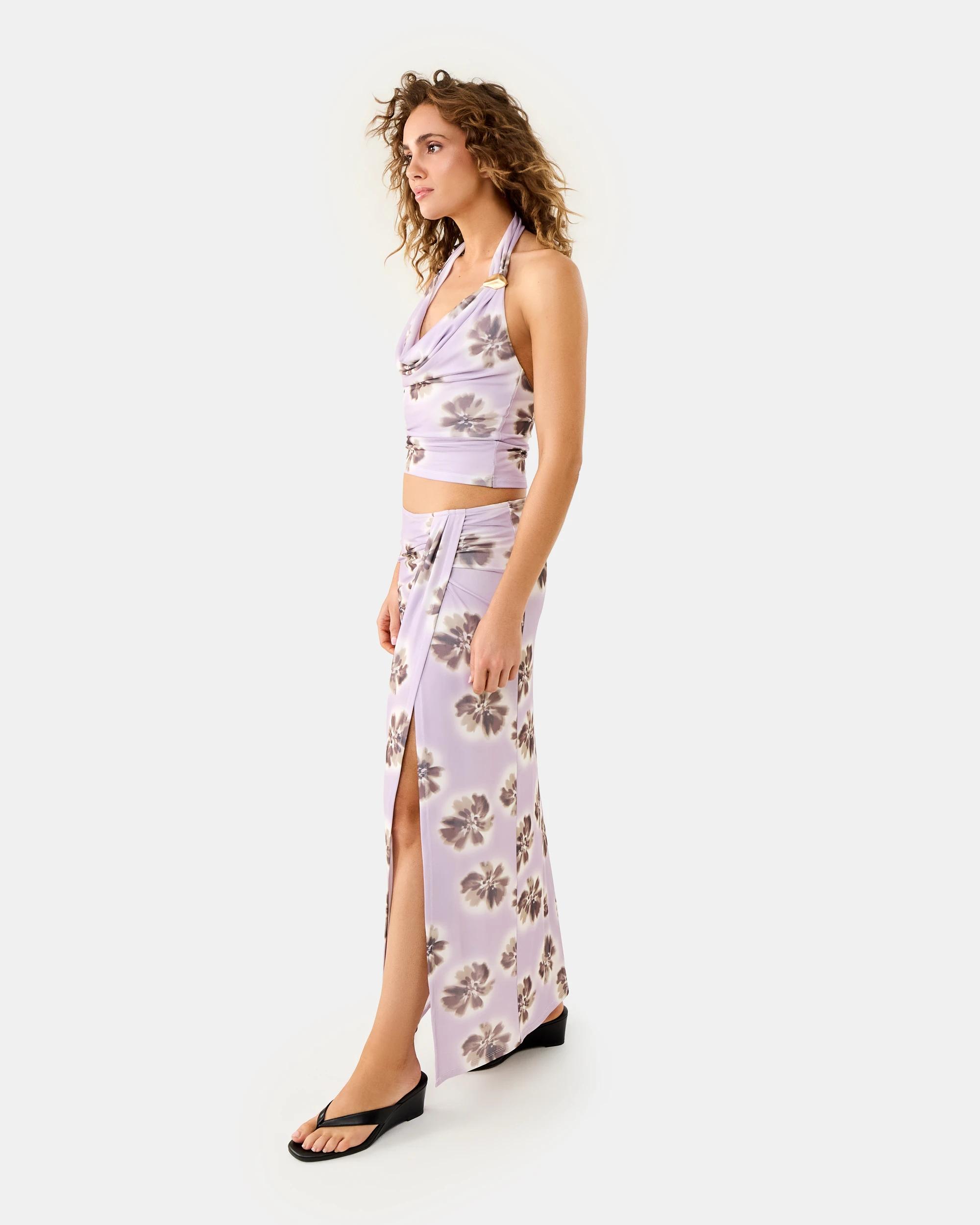3 Sleeveless Mesh Print Halter Neck Top Pur Floral, 3 of 8