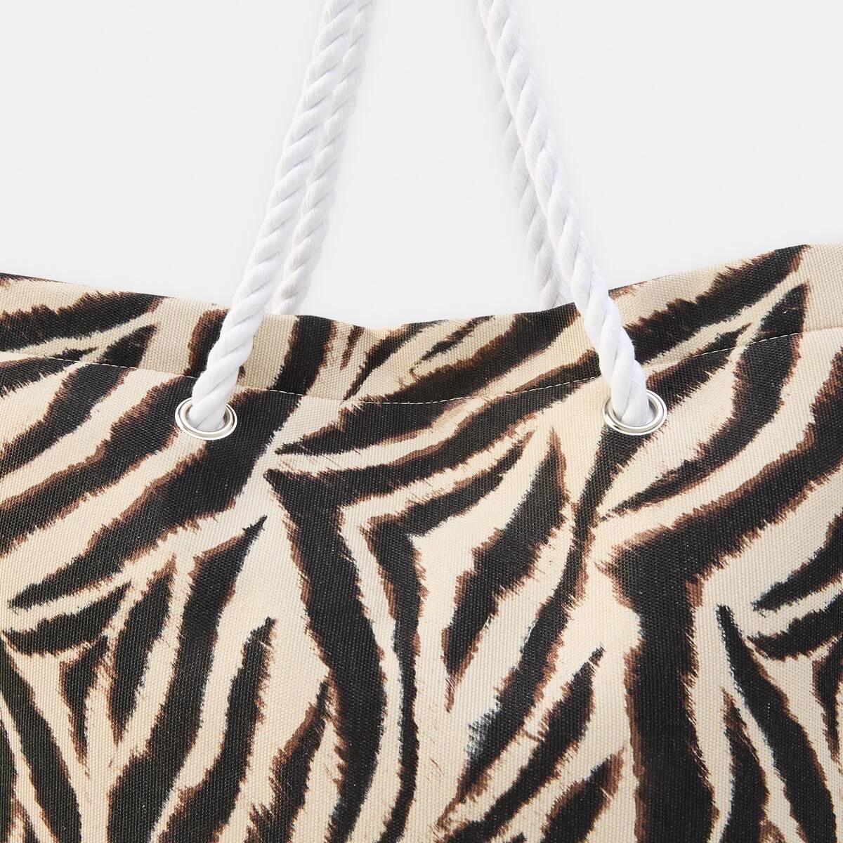 3 Rope Canvas Beach Bag ZEBRA BONE BEIGE, 3 of 5
