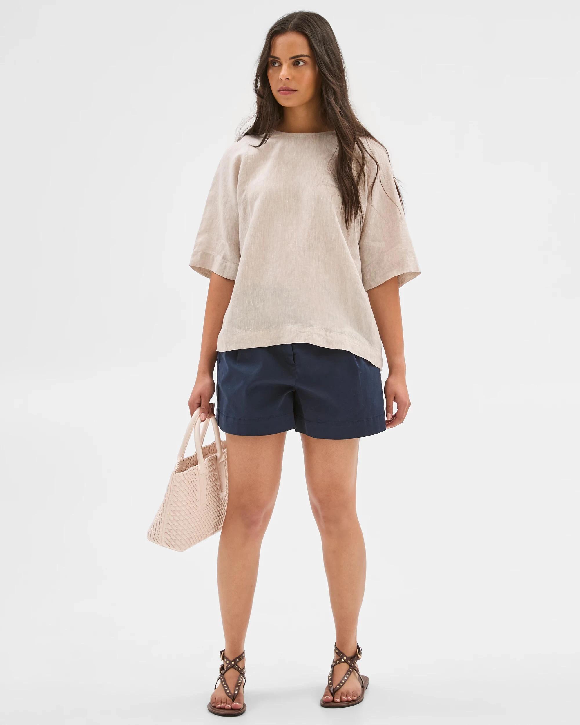 3 Target Woman European Linen Boxy Seamed T-Shirt FLAX, 3 of 6