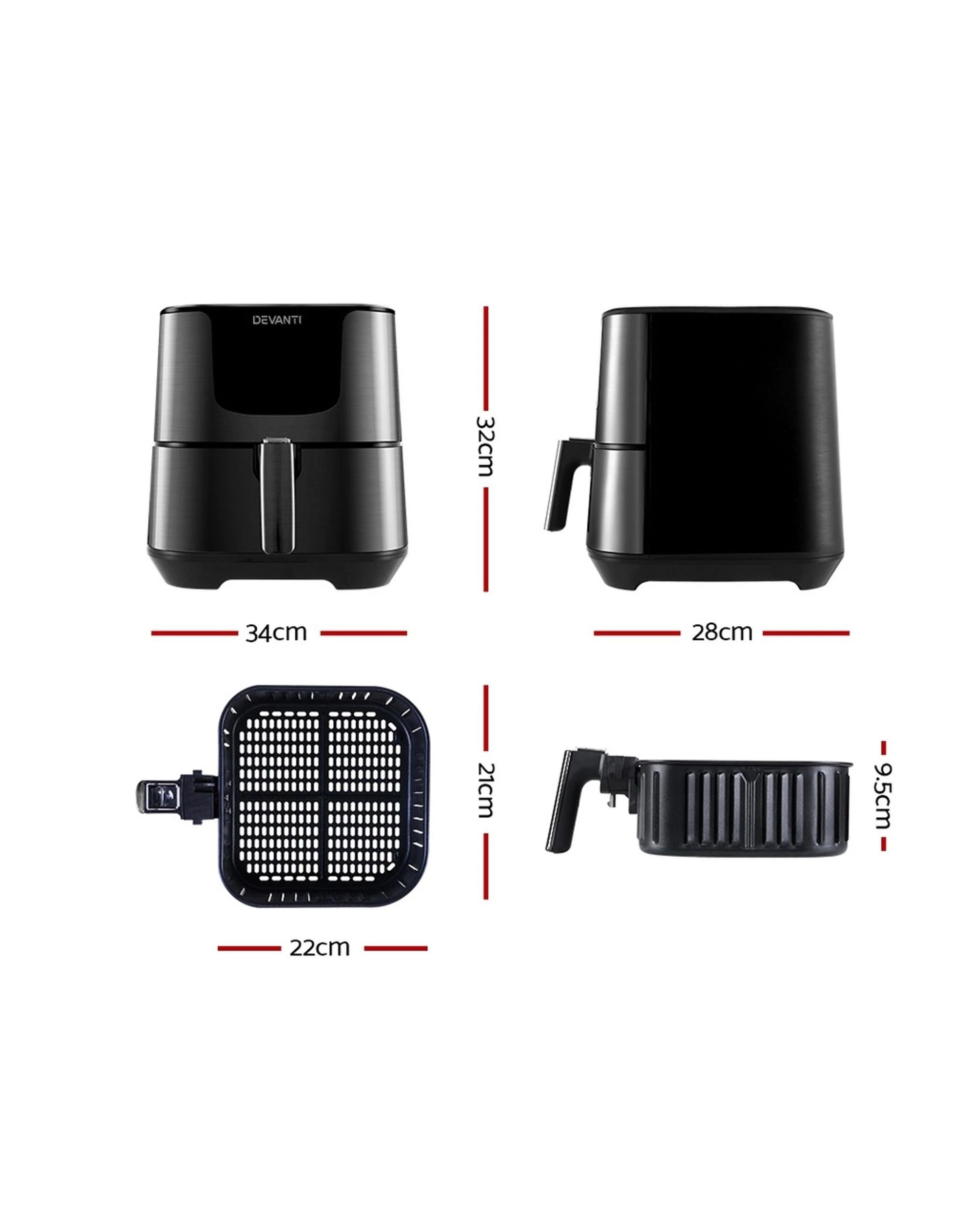 2 Devanti Air Fryer 7L LCD Fryers - Black, 2 of 7