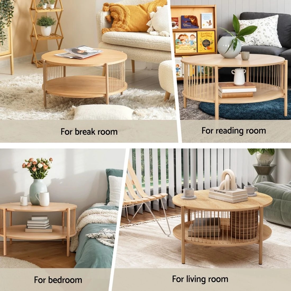 8 Artiss Coffee Table 2-Tier Round Wood - Natural, 8 of 8