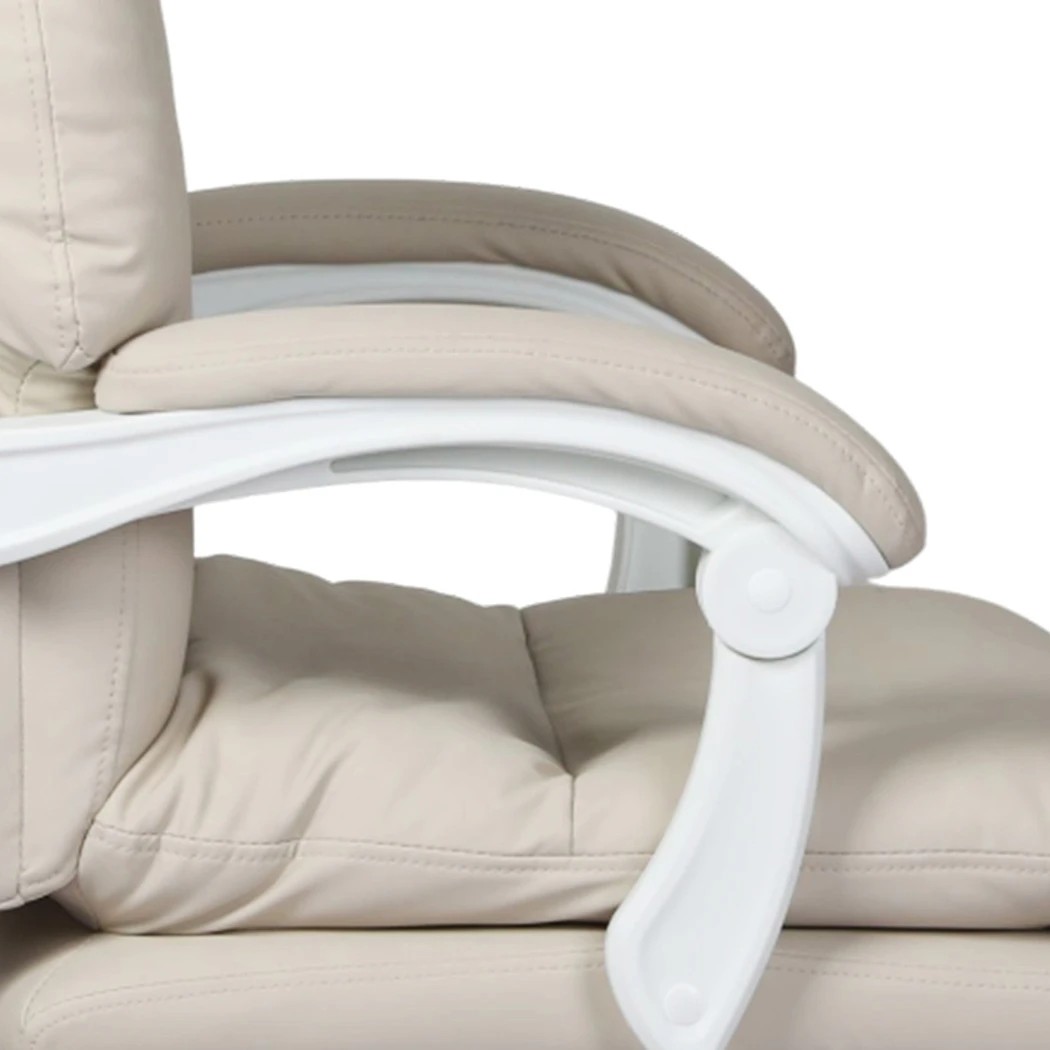 4 Levede Office Chair with Footrest Comfy Desk Chair with Wheels,PU Leather,Beige, 4 of 8