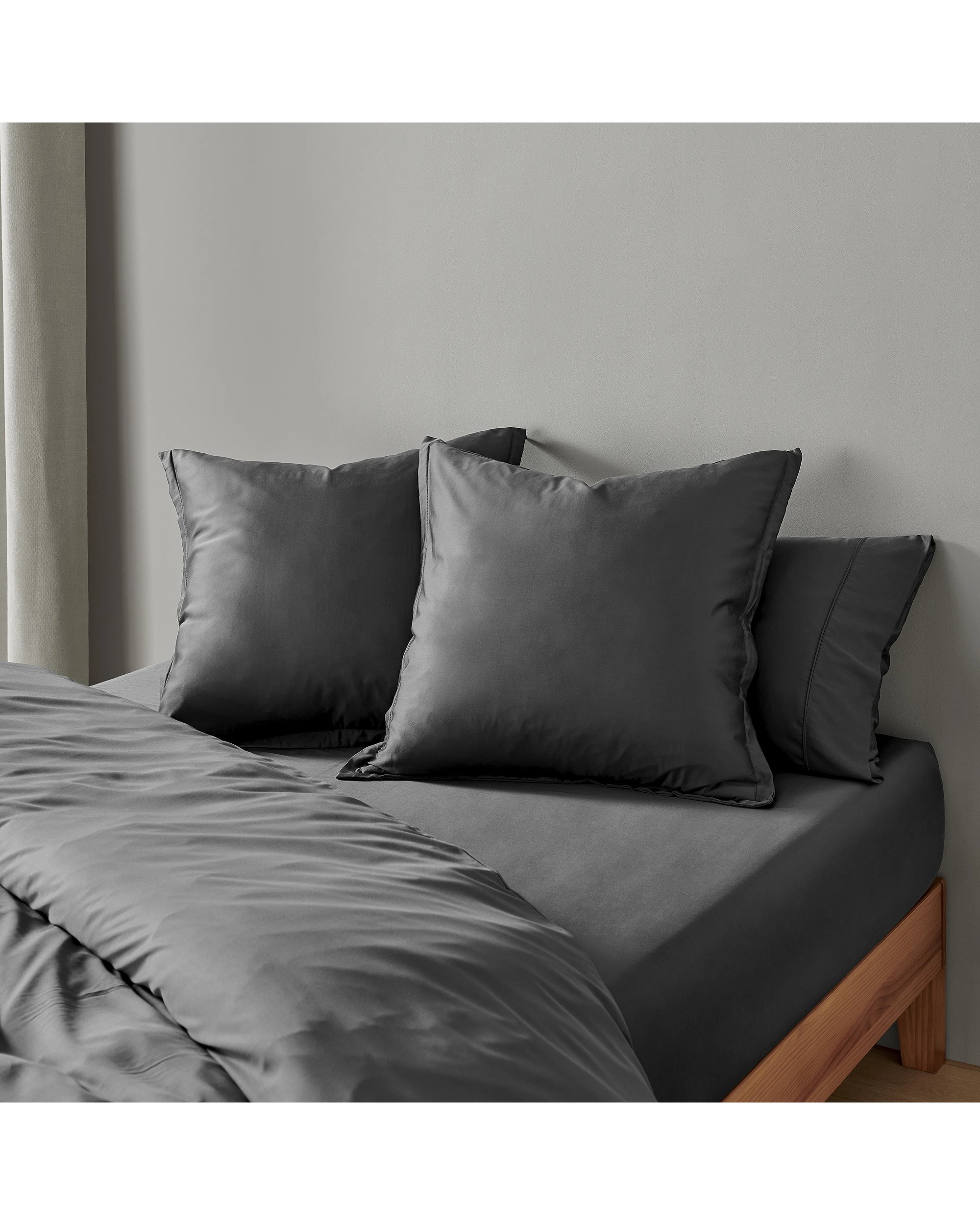 1 Natural Home 400TC 100% Bamboo Sateen Tailored European Pillowcase Twin Pack - Charcoal, 1 of 5