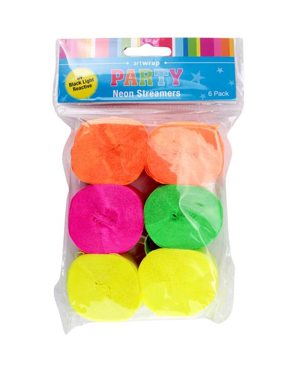Artwrap Neon UV Party Crepe Paper Streamers Pack of 6Assorted     
. - Assorted