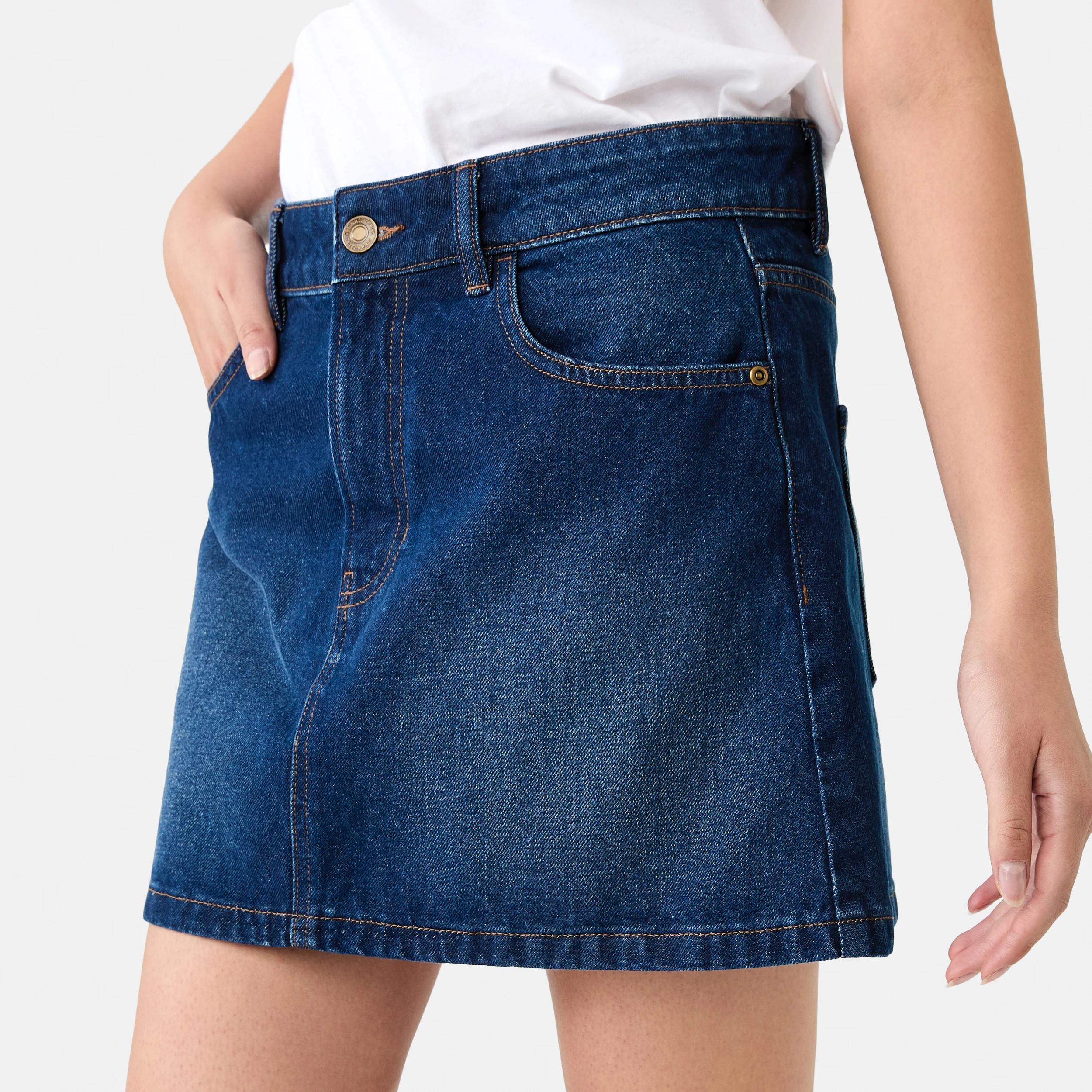 3 Denim A-line Mini Skirt MID WASH, 3 of 10