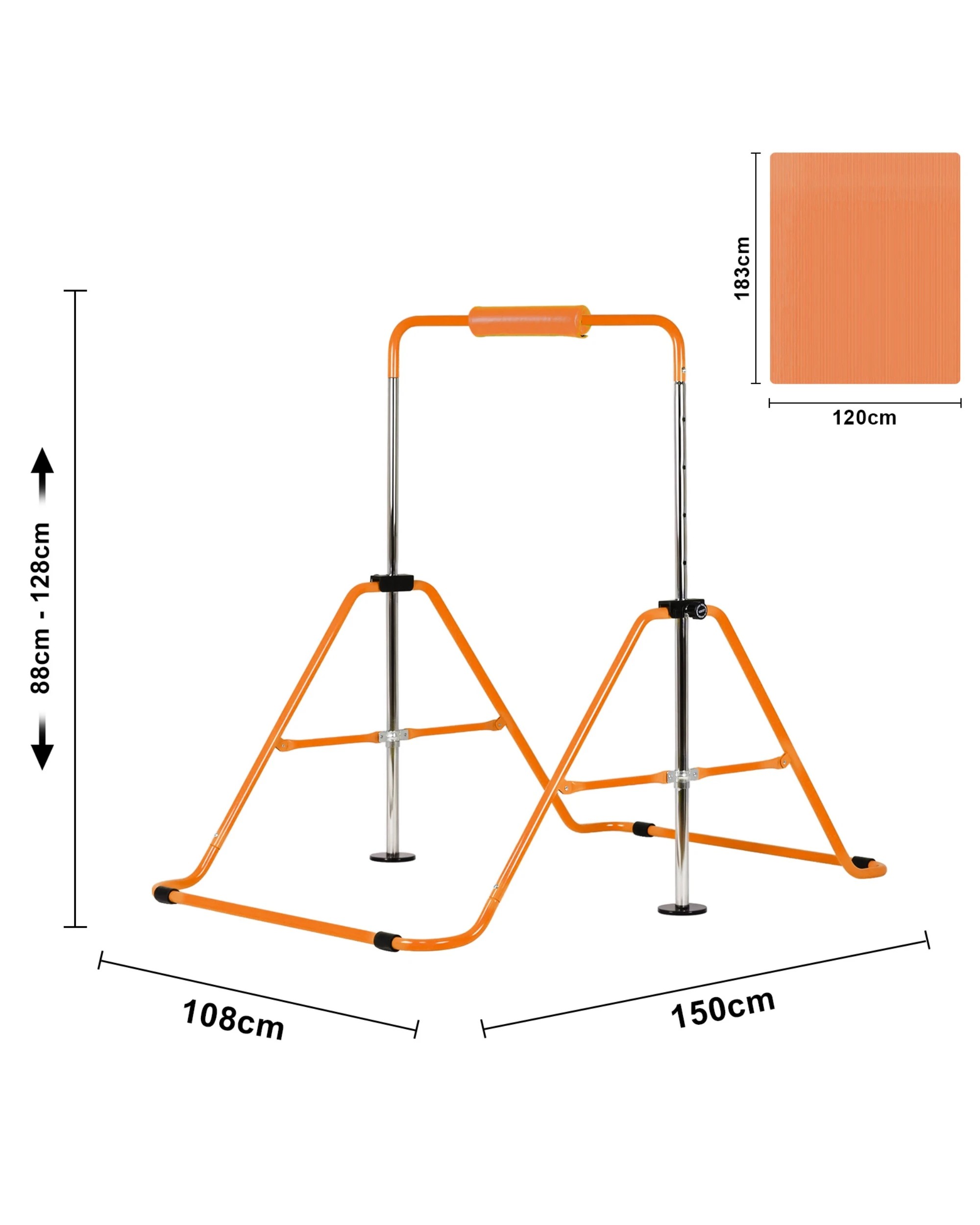 2 Advwin Adjustable Height Gymnastics Bar with Mat & Rings & Swing Orange, 2 of 6