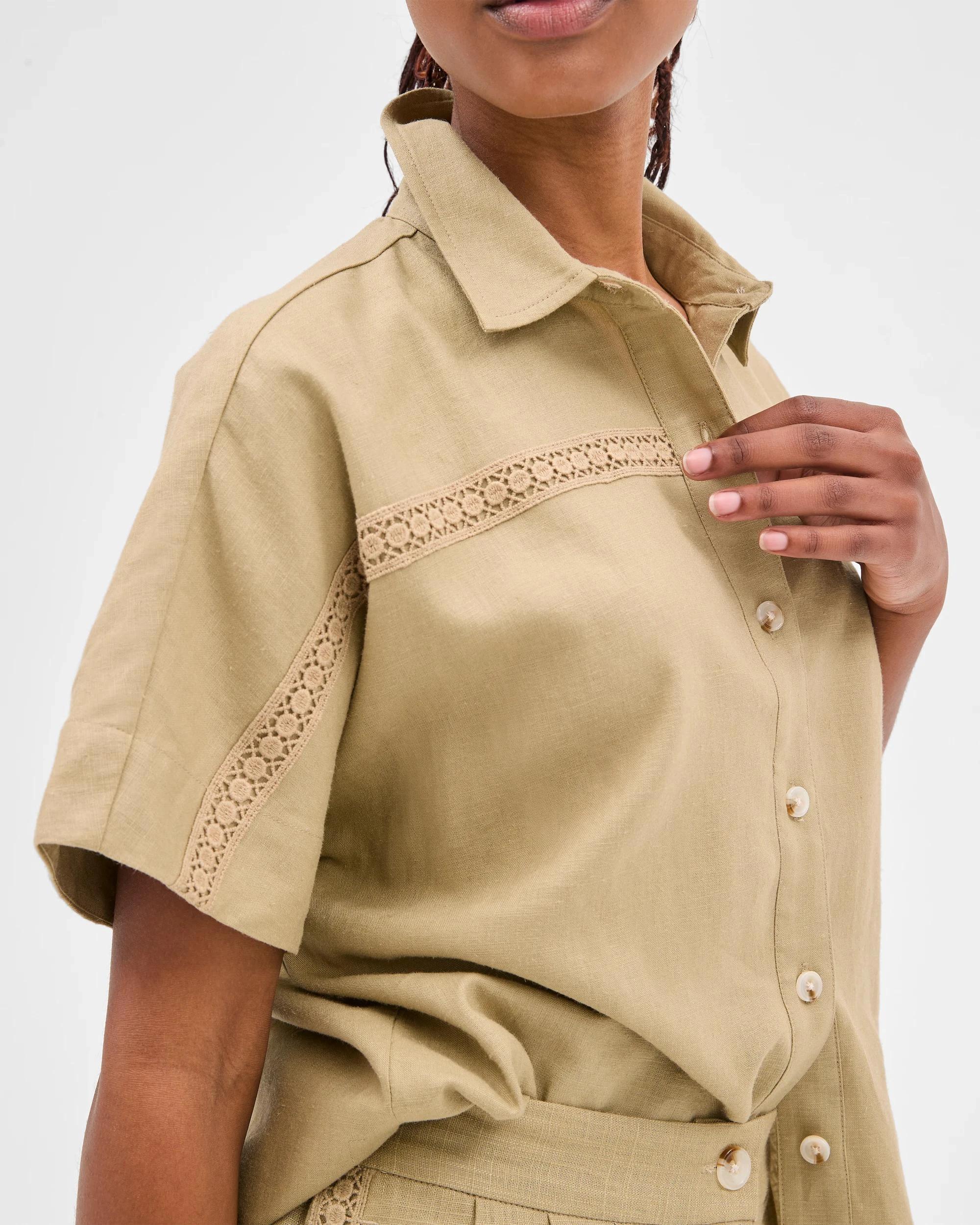 5 Target Petites Linen Blend Crochet Trim Shirt QUINOA, 5 of 6