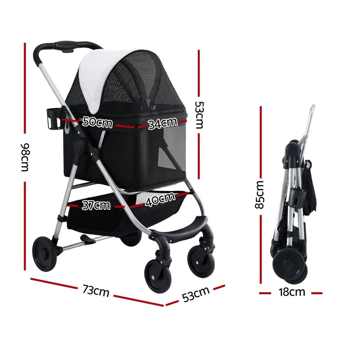 1 i.Pet Pet Stroller Pram - Black, 1 of 4