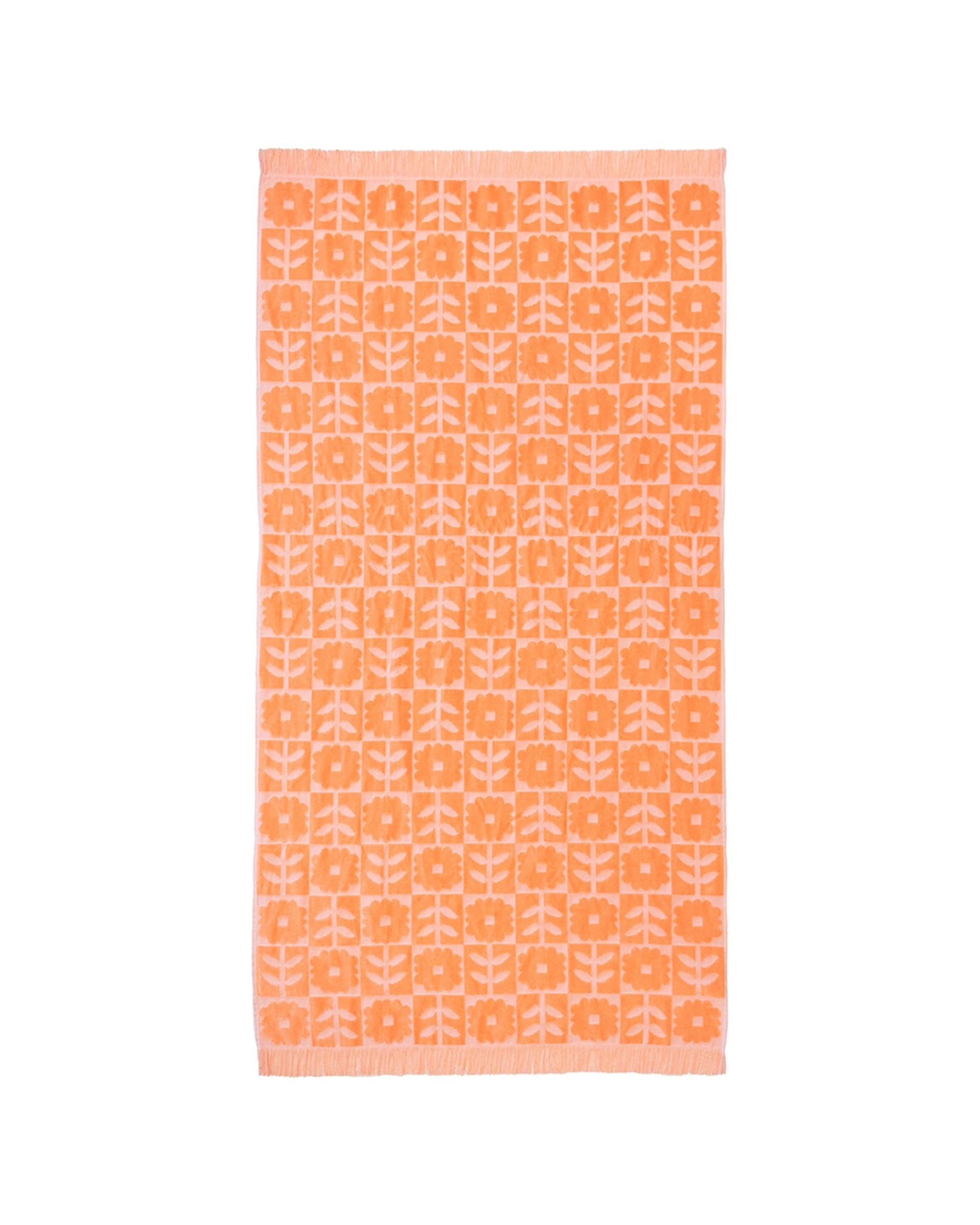 1 BAMBURY HiLo Cotton Beach Towel Dandy Soft Absorbent Natural Fring - Orange, 1 of 3