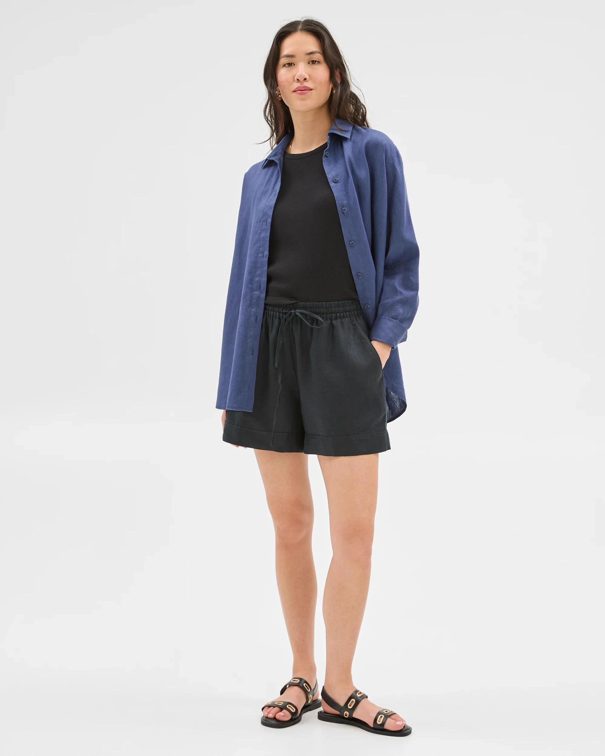 7 Target Woman European Linen Long Sleeve Shirt BLUE INDIGO, 7 of 8