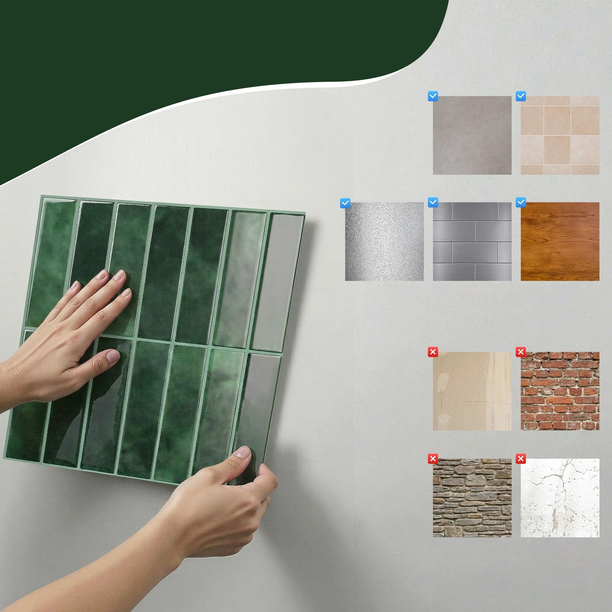 7 Artiss 3D Peel and Stick Wall Tiles Self Adhesive LinearGrid Backsplash 10 - Green, 7 of 8