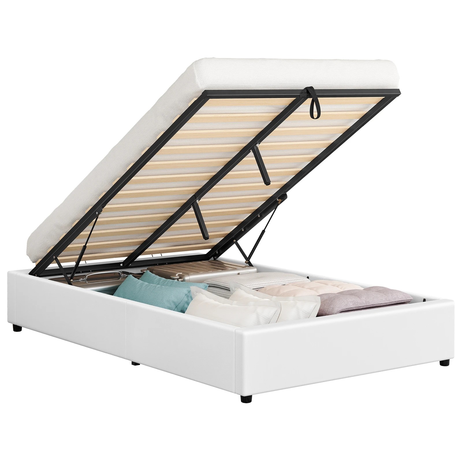 1 Alfordson Bed Frame King Single Gas Lift Storage Mattress Base Barlow - White, 1 of 10