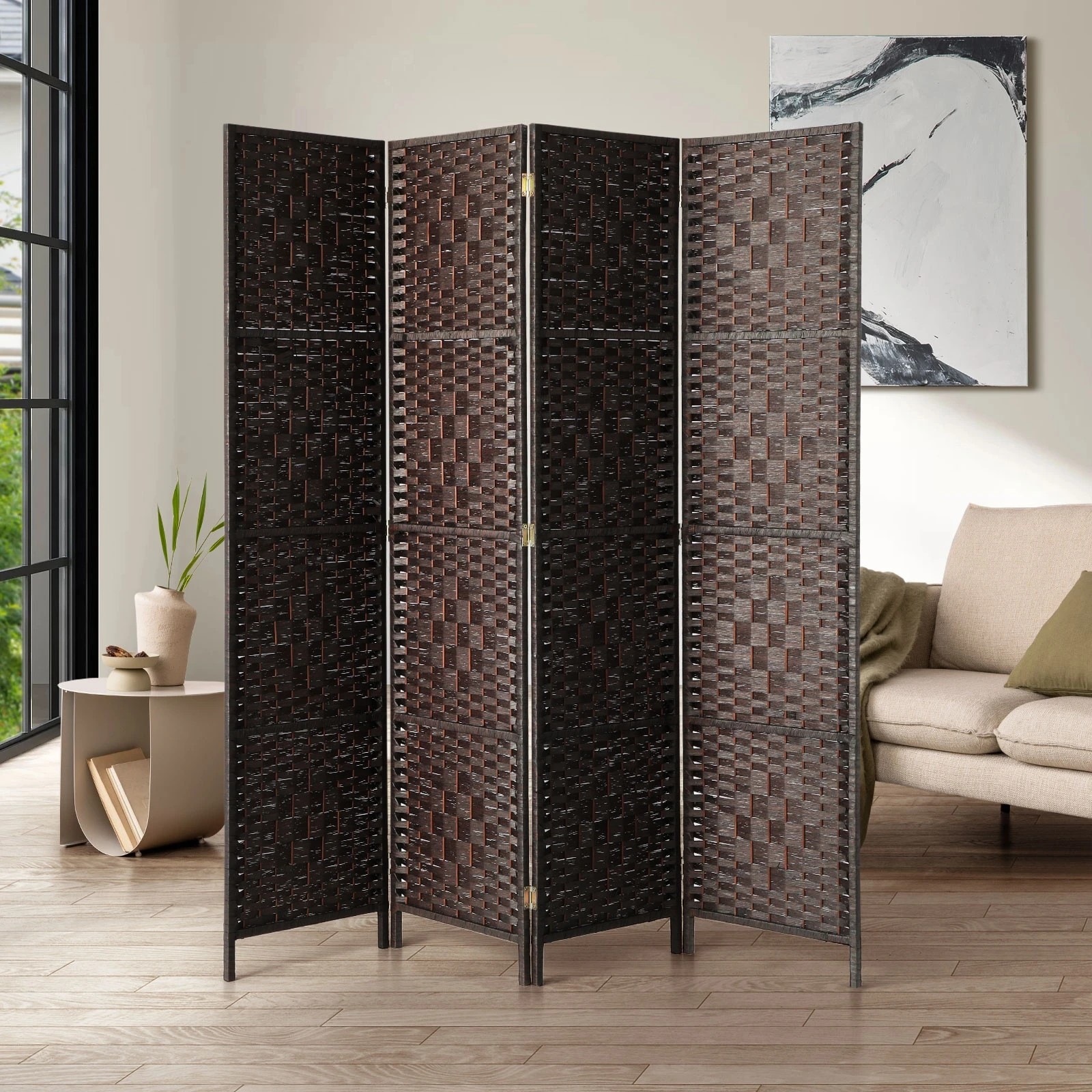 3 Oikiture 4 Panel Room Divider Screen Privacy Dividers - Brown, 3 of 8