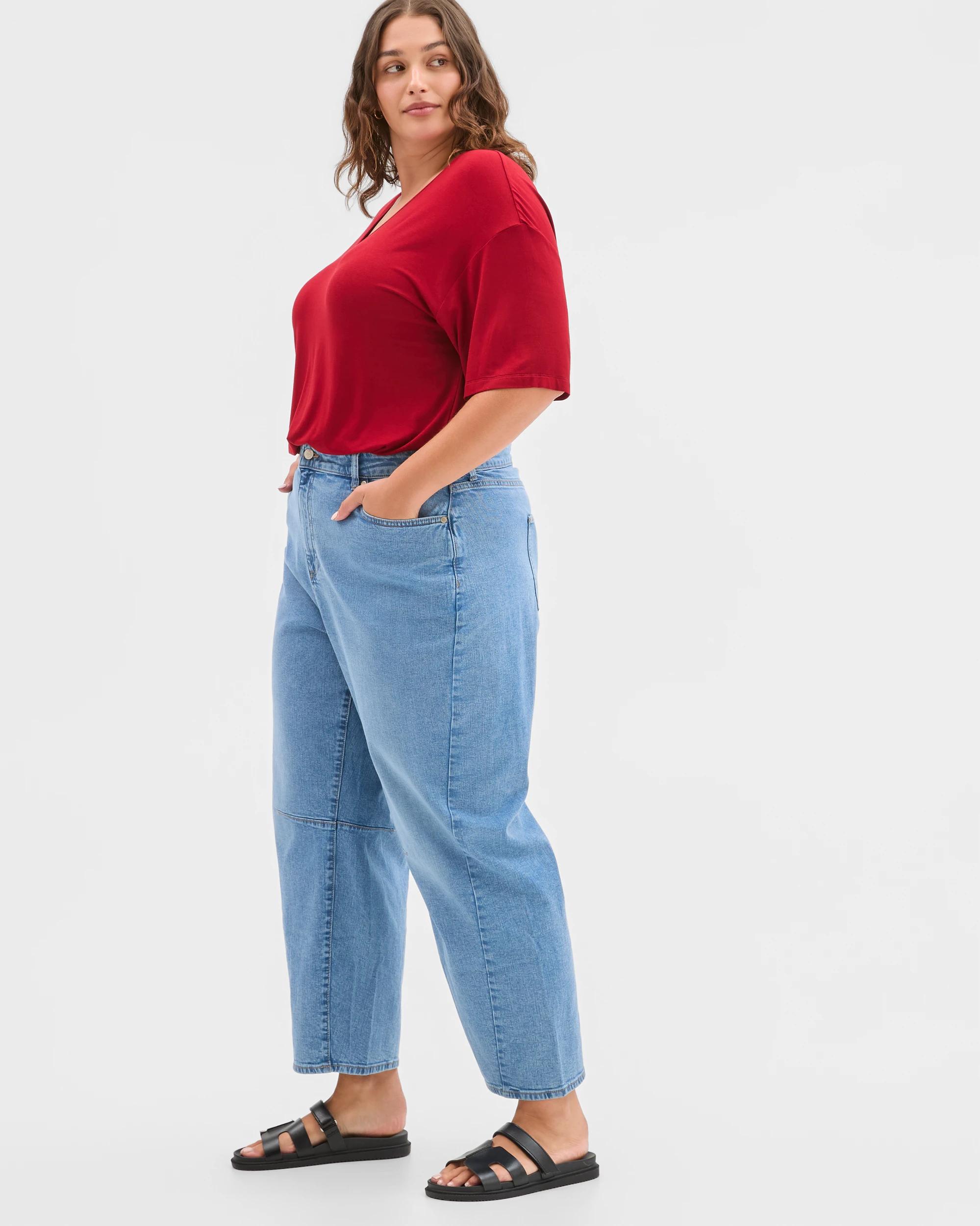 3 Target Curve Plus Size Denim Forward Seam Barrel Leg Jeans INDIGO, 3 of 6