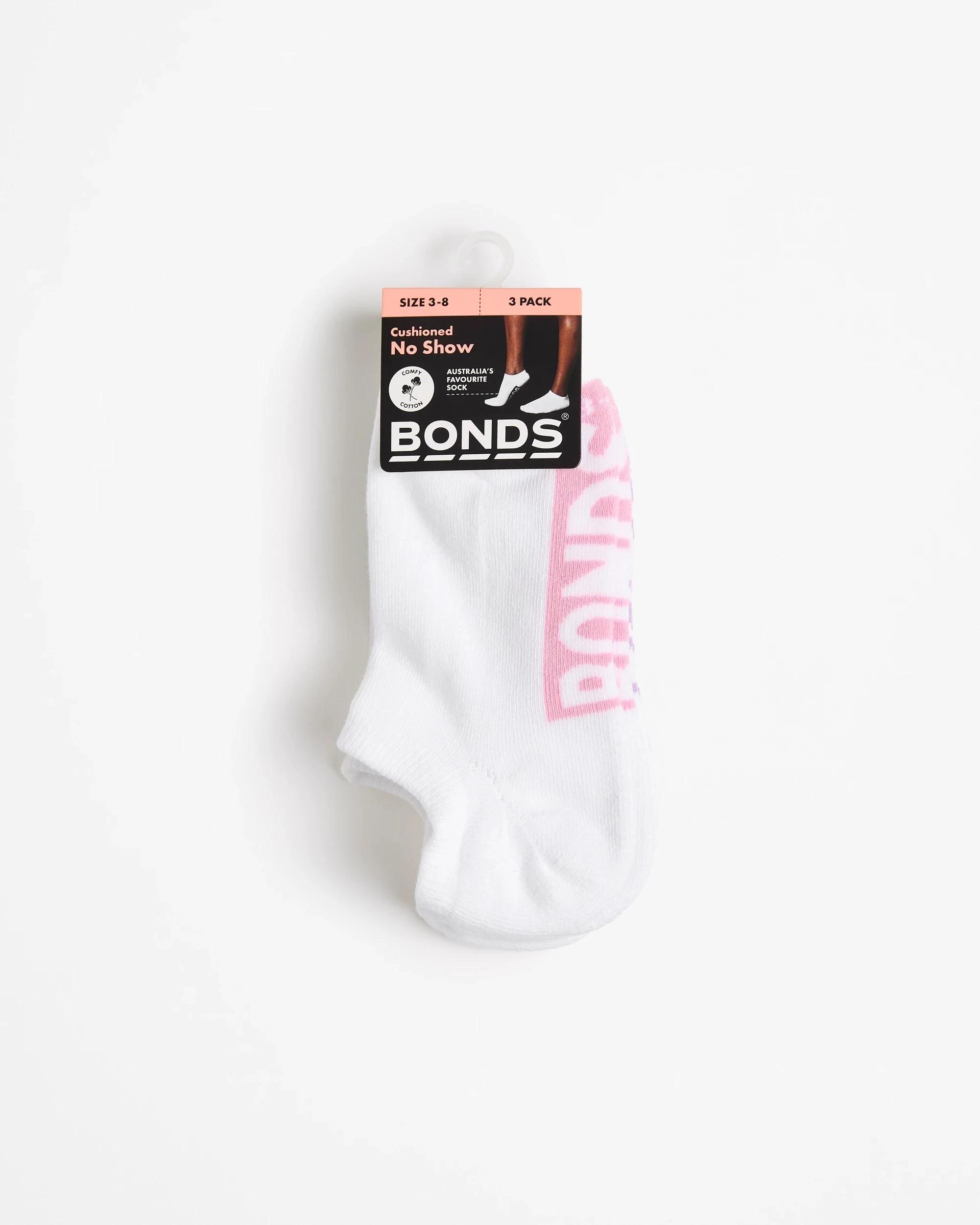 3 Women's Cotton Blend Logo Cushioned No Show Socks 3 Pack - Bonds WHITE, 3 of 3