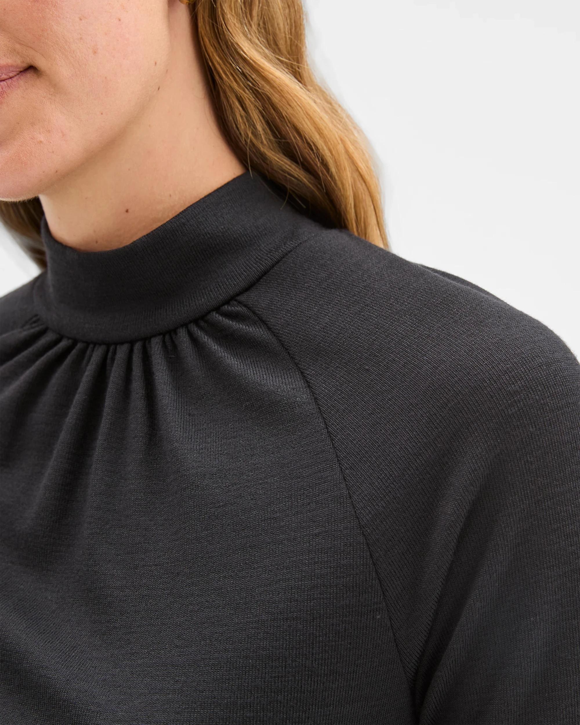 6 Preview Long Sleeve High Neck Drape Top BLACK, 6 of 7