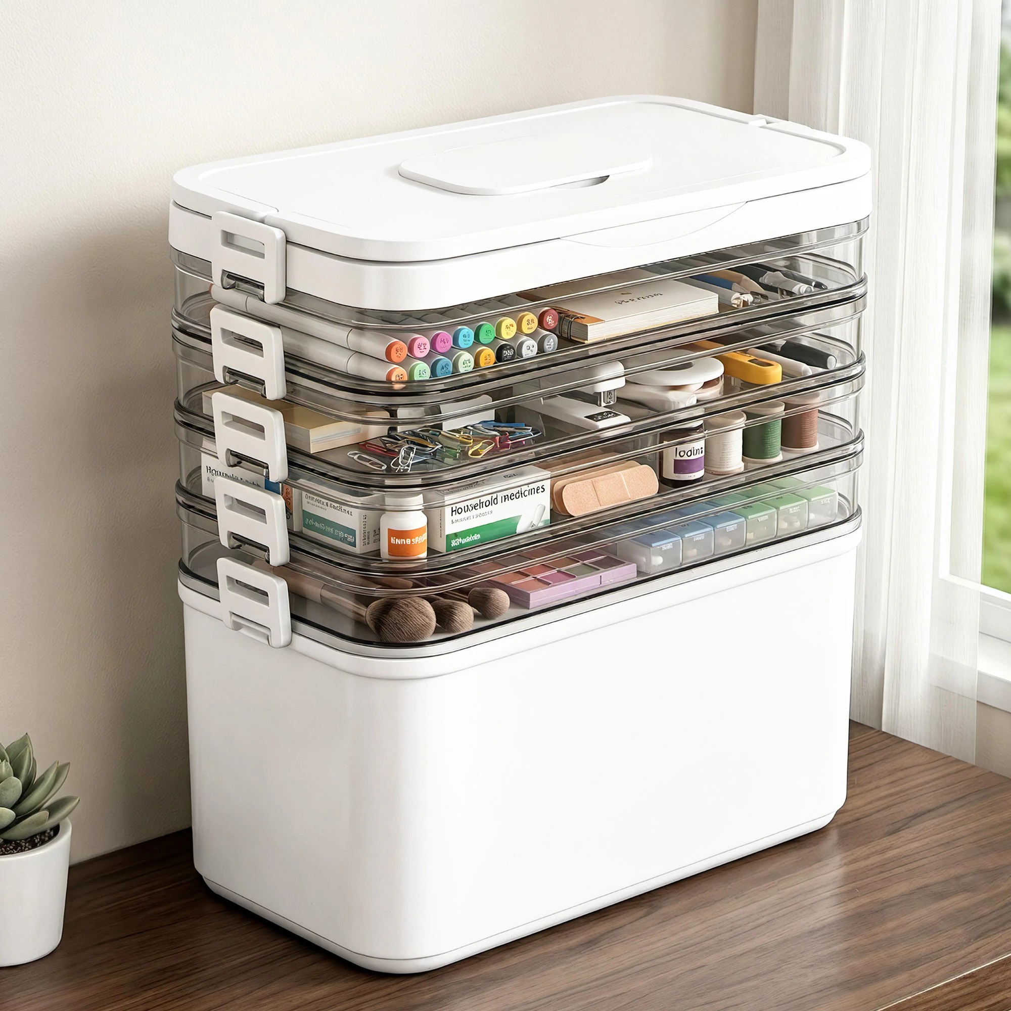 8 Artiss 5 Tier Portable Storage Box Detachable with Handles Plastic Clear - White, 8 of 8