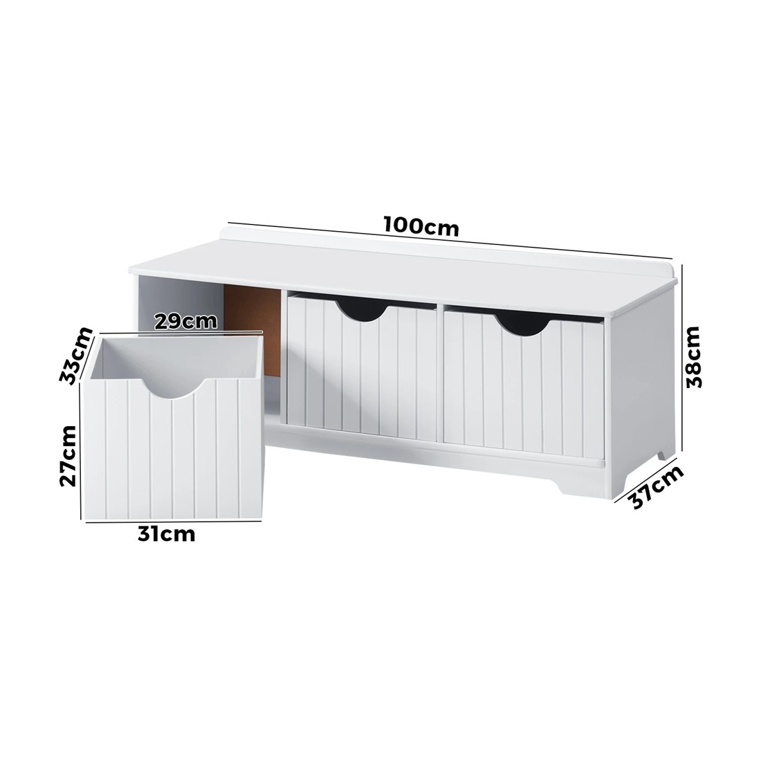 3 Oikiture Kids Toy Box Chest Storage Box Children Room Organiser Seating Bench
 - White, 3 of 10