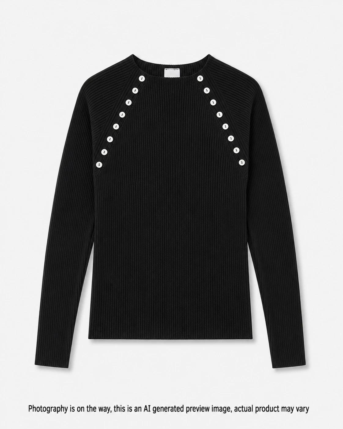 1 Long Sleeve Button Trim Top Black, 1 of 1