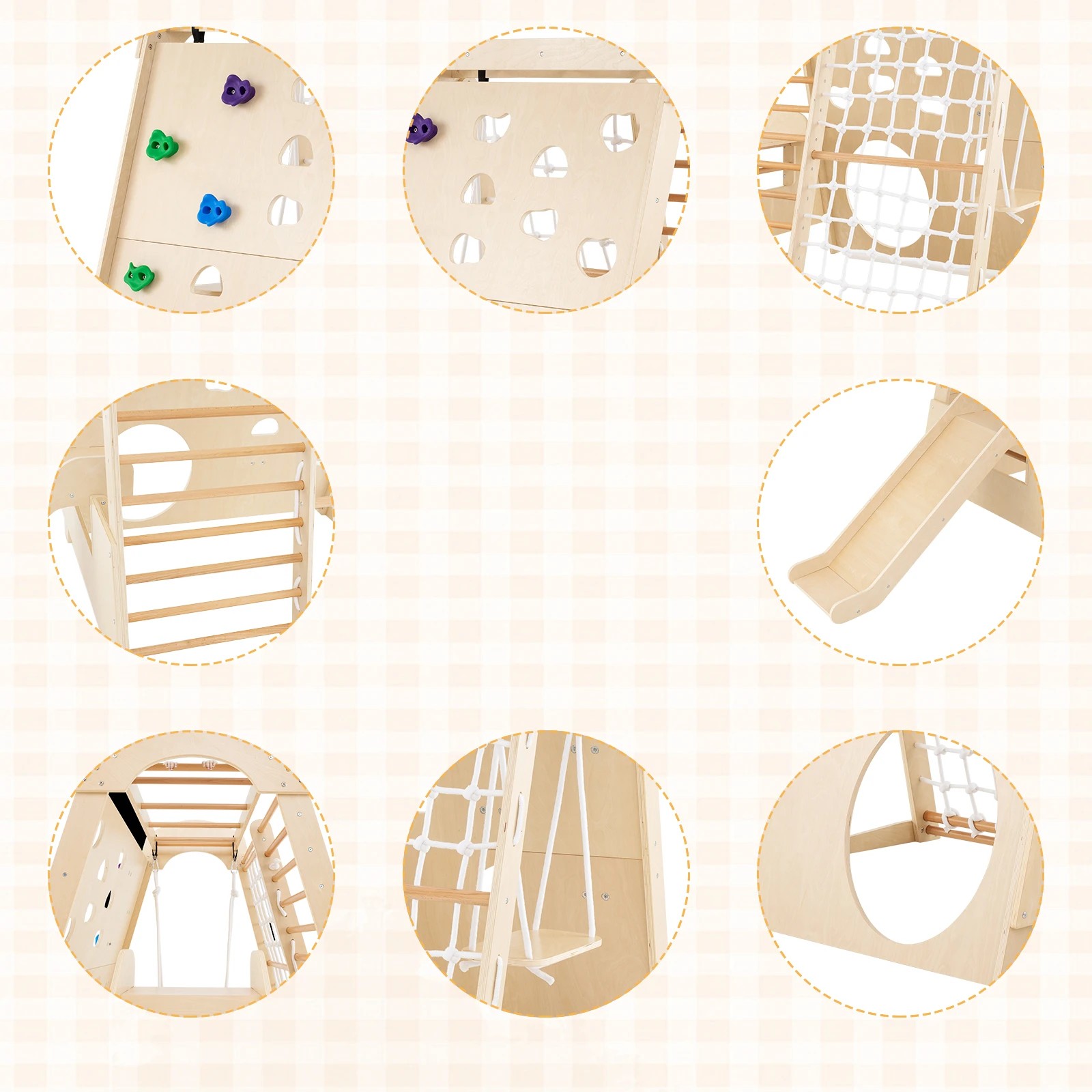 5 Costway Climb Playset 8-in-1 Indoor Wooden Climbing Wall Swing Slide, 5 of 6