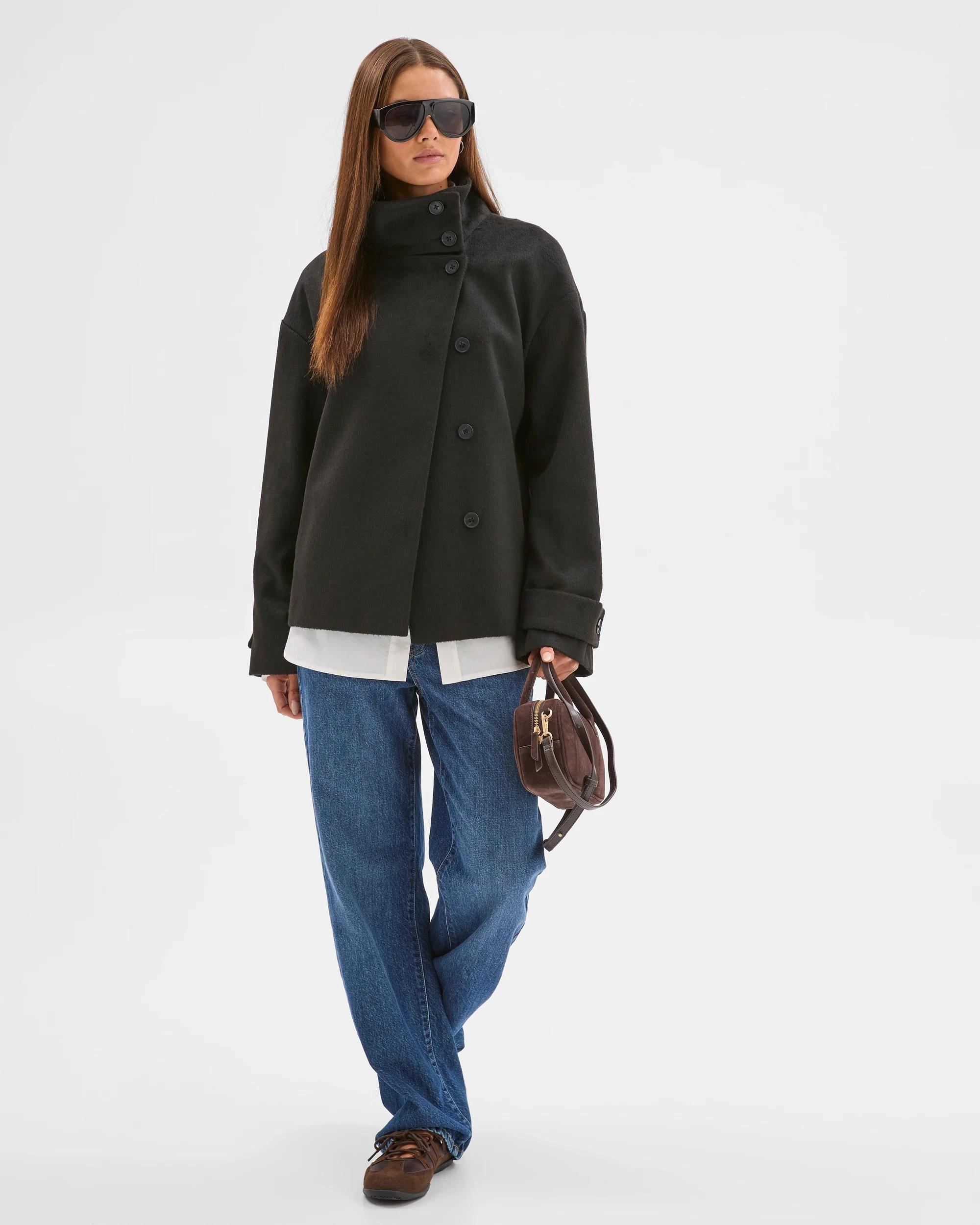 2 Lily Loves Funnel Neck Short Coat BLACK, 2 of 8