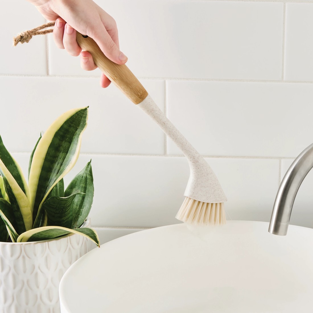 1 Bamboo Handle Grout Brush - White, 1 of 5