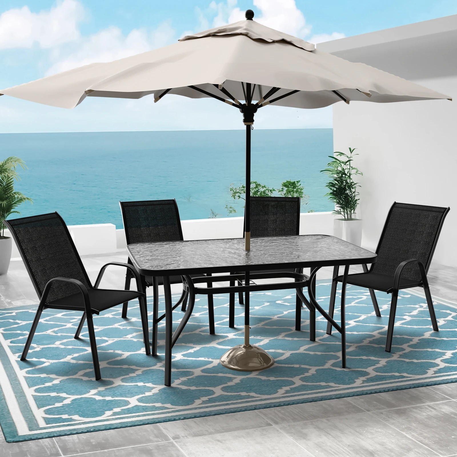 3 Alfordson Outdoor Furniture Patio Dining Table Garden 140CM X 80CM Glass - Black, 3 of 10