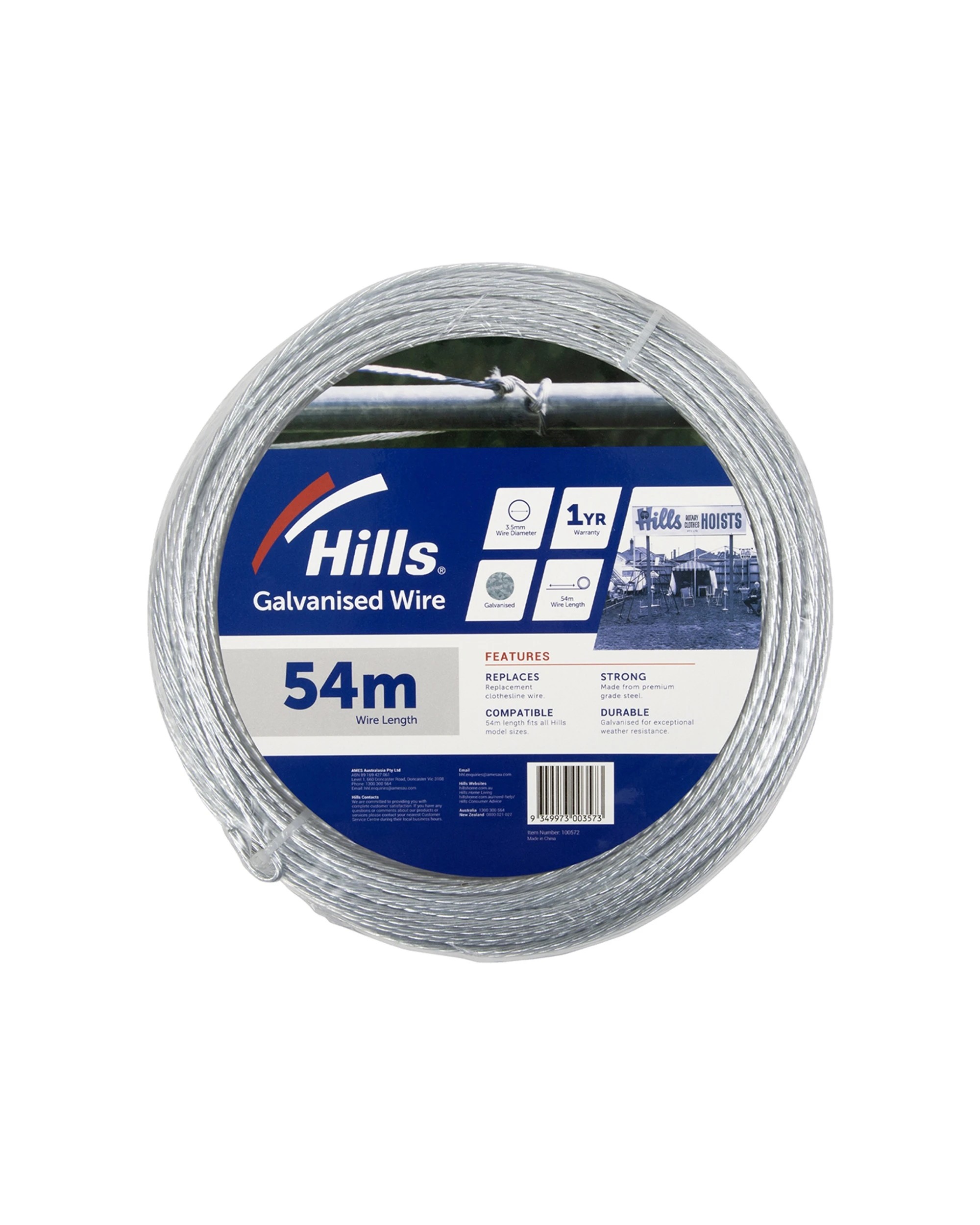 1 Hills 54m Galvanised Steel Wire 3.5mm For Traditional Style Clothesline - Silver, 1 of 3