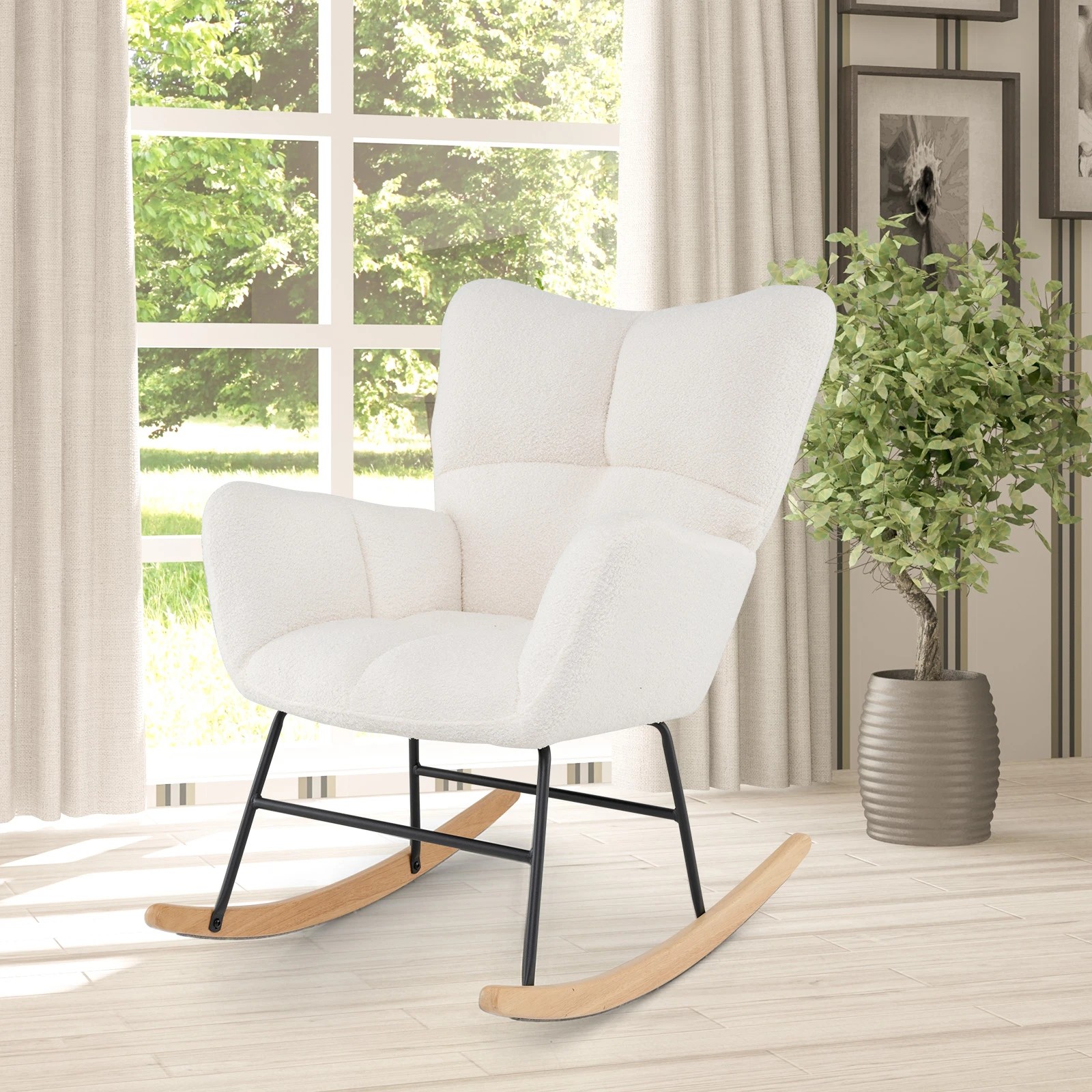 3 Costway Rocking Nursery Chair Ergonomic Armchair Modern Accent Chair w/High Backrest & Armrest, 3 of 4