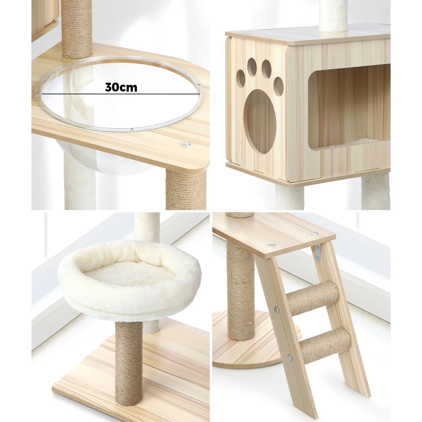 3 Alopet Cat Tree Tower Scratching Post Scratcher Cats Condo House Bed Wood 142cm
 - Natural, 3 of 8