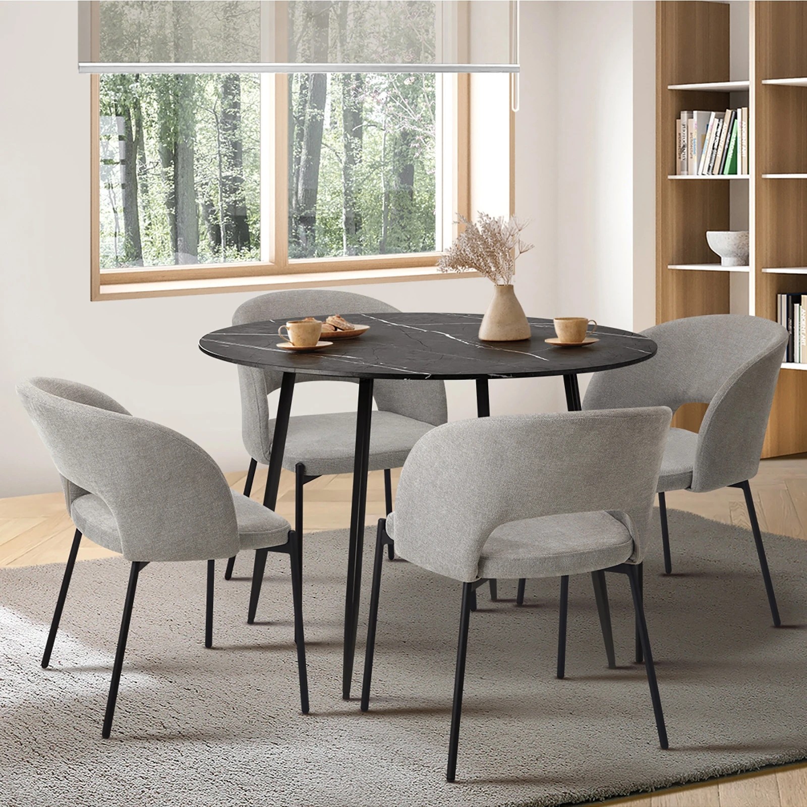 3 Oikiture 110cm Round Dining Table With 4pcs Dining Chairs Fabric Metal Legs
 - Multi, 3 of 10