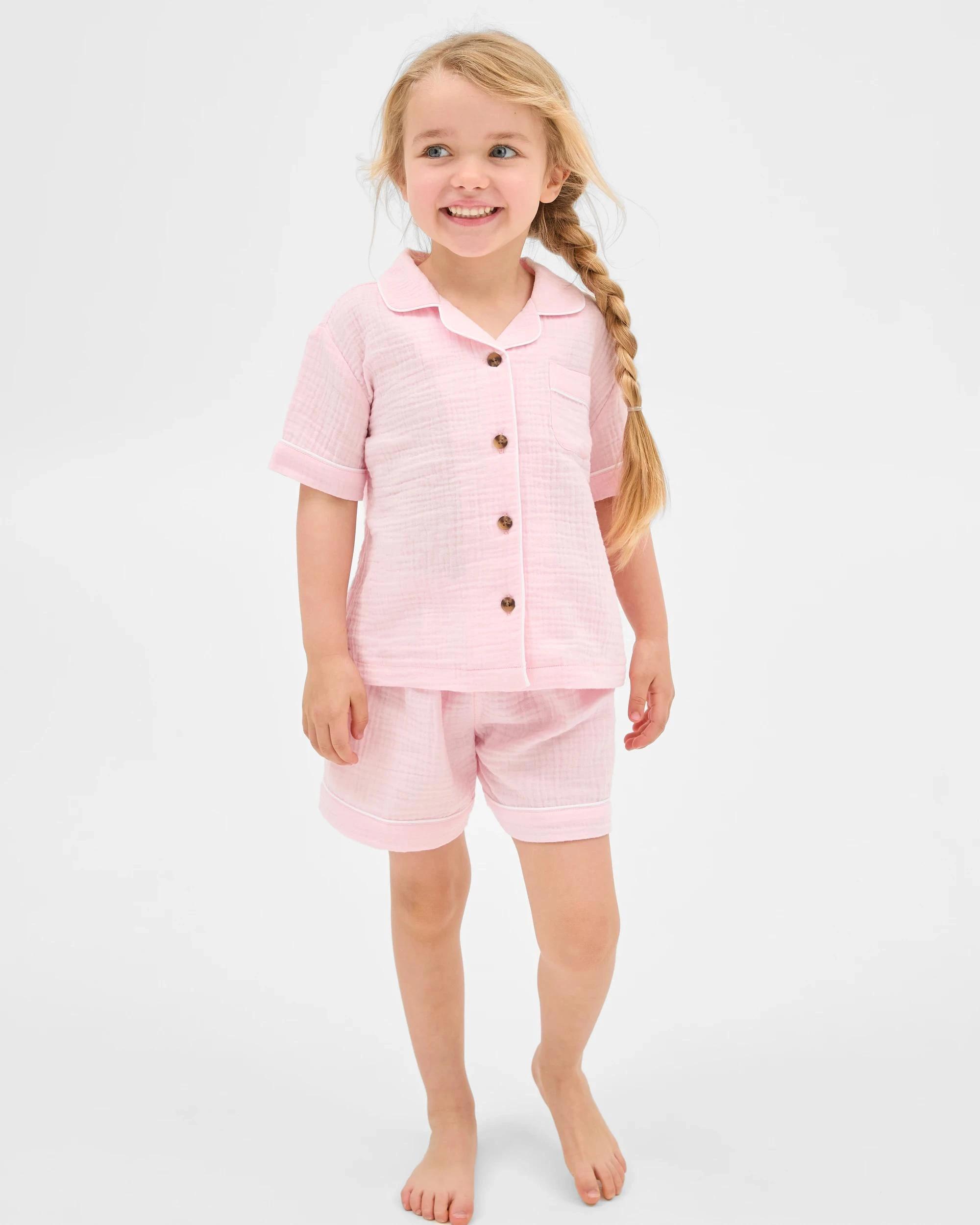1 Target Kids Australian Cotton Younger Girls Double Cloth Pyjama Set LT PINK, 1 of 8