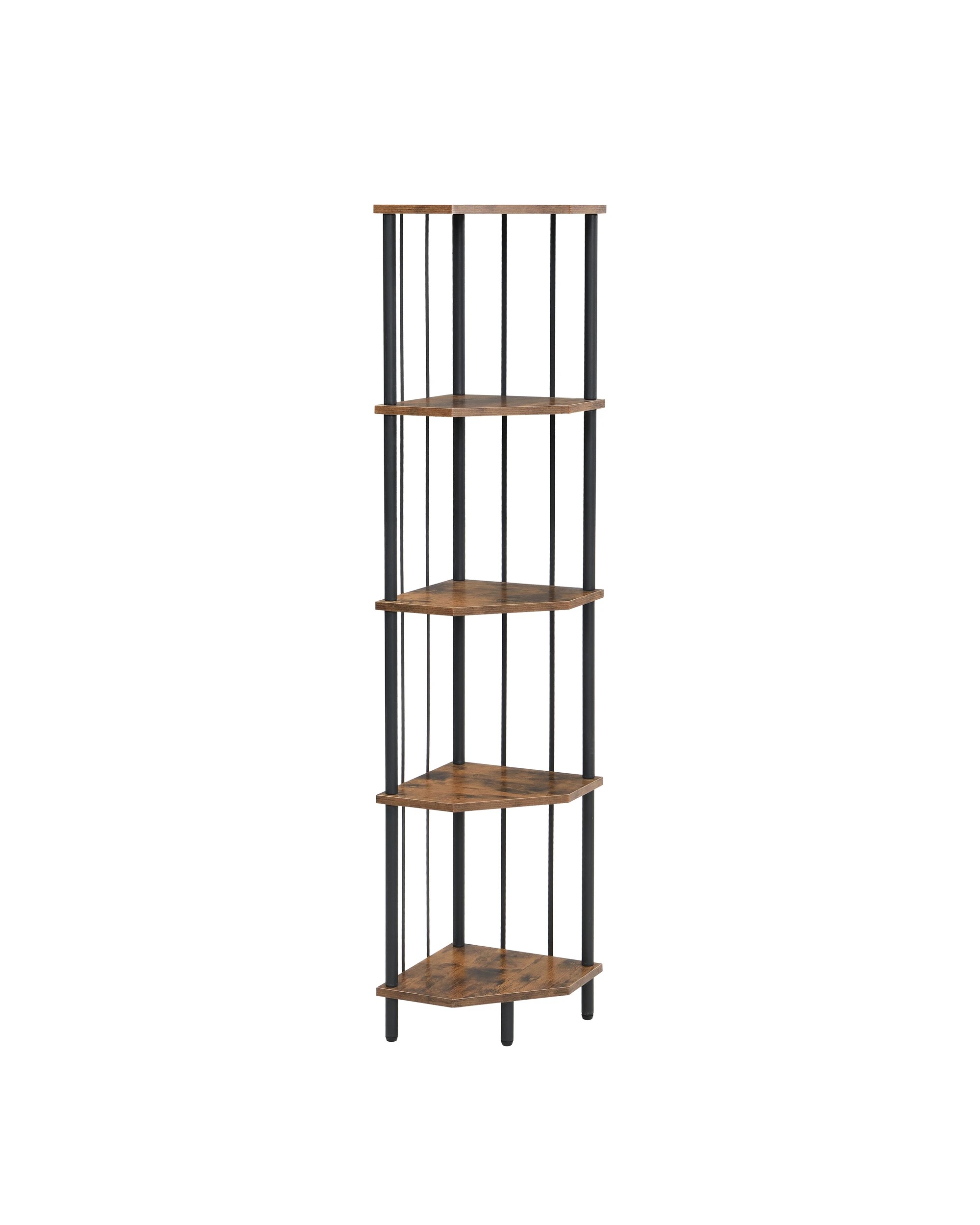 2 IHOMDEC 5 Tier Pentagon MDF Corner Display Shelves Rust Dark Brown - Brown, 2 of 9
