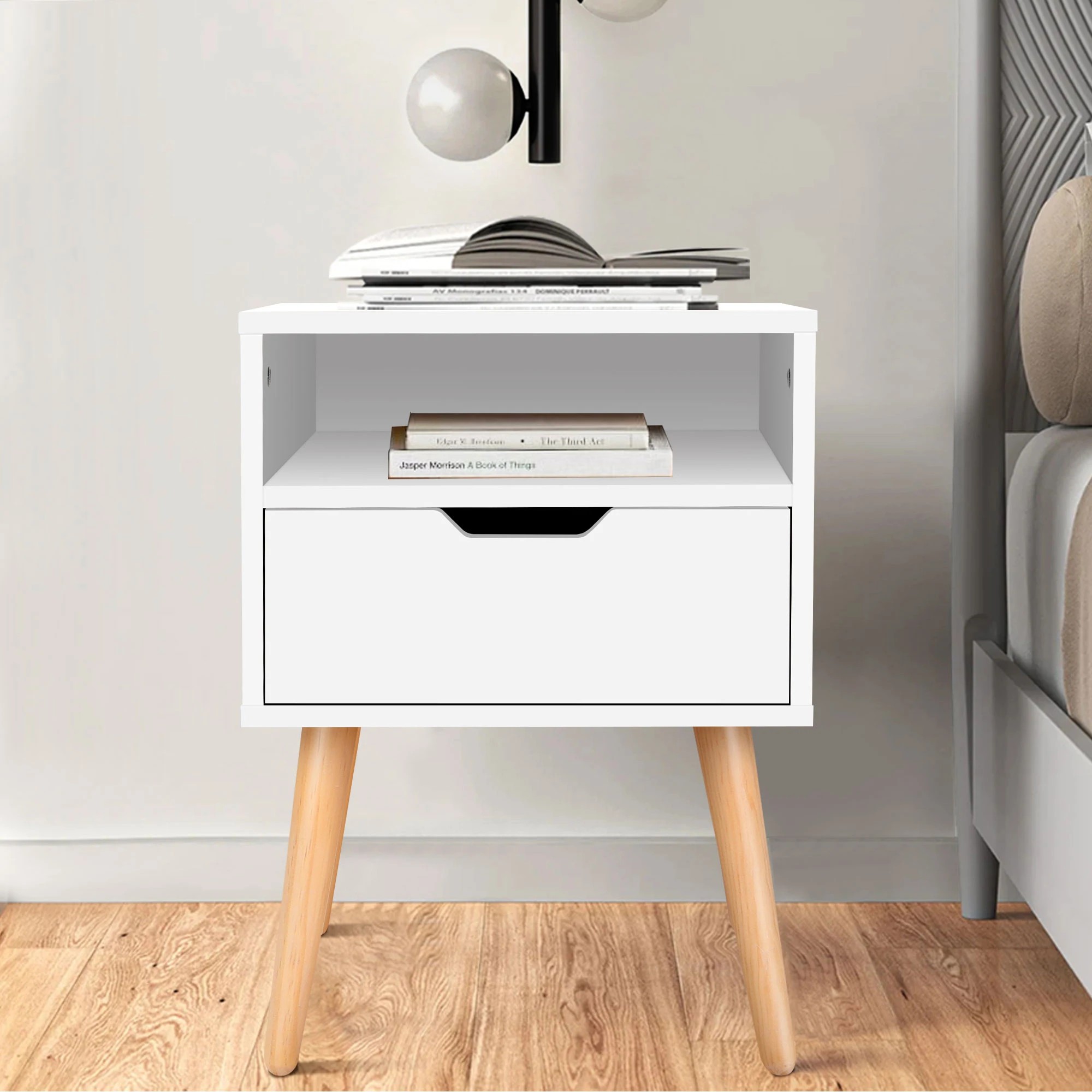 10 Alfordson Bedside Table Nightstand Side Storage Cabinet Scandinavian - White, 10 of 10