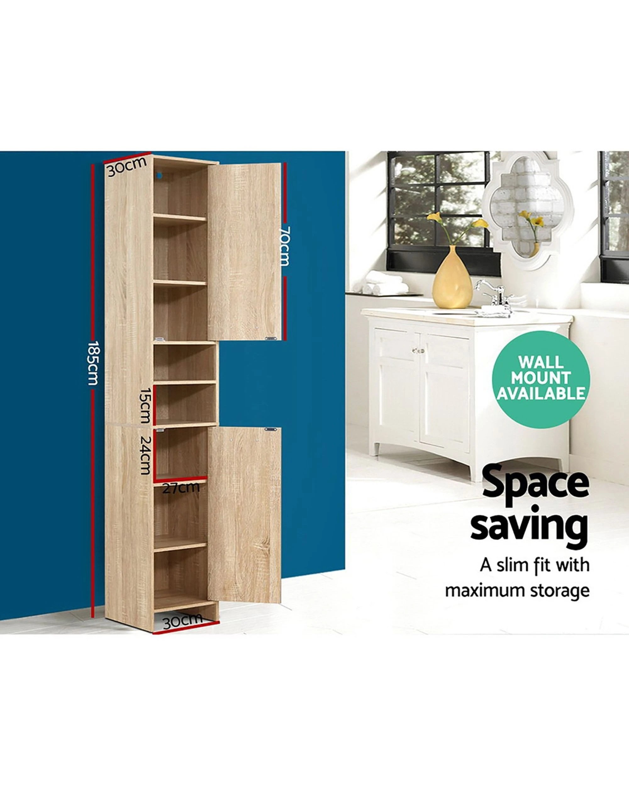 3 Artiss Bathroom Cabinet Storage 185cm
 - Brown, 3 of 3