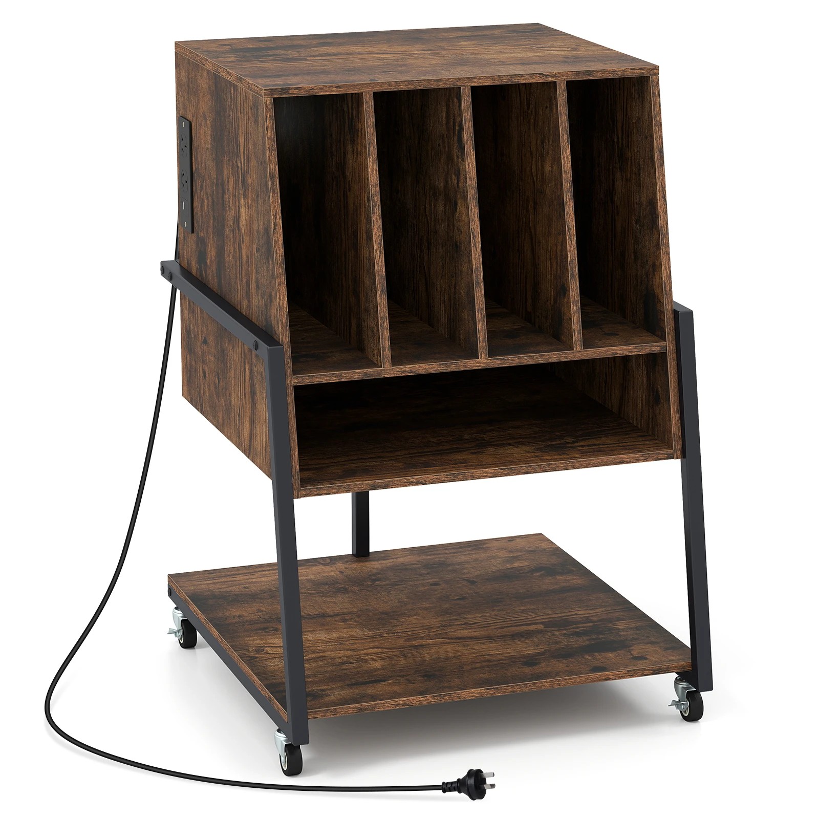 1 Costway Rolling Record Player Stand w/Charging Station Vinyl Storage Holder, 1 of 5