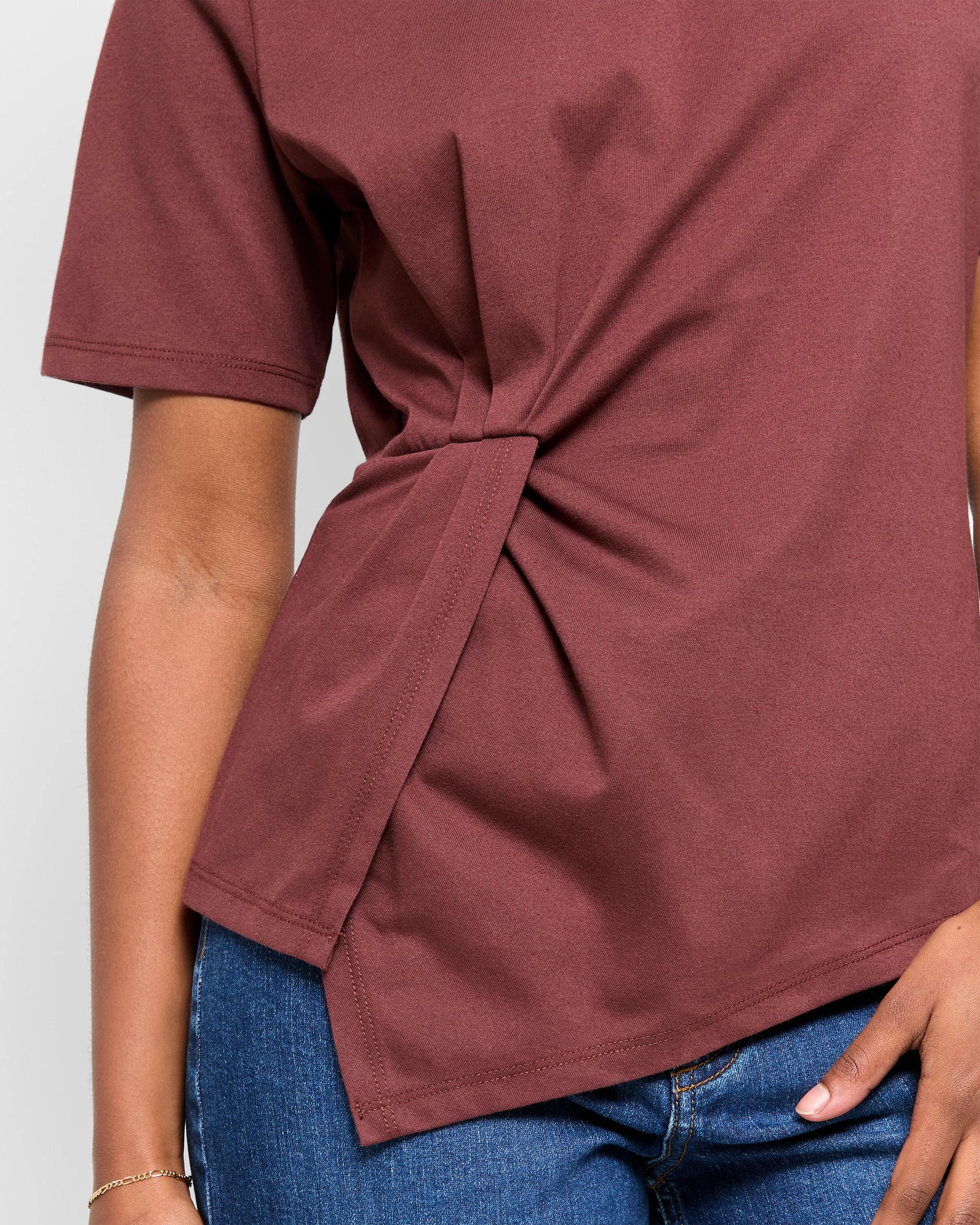 5 Target Petites Australian Cotton Blend Asymmetrical Drape T-shirt REDWOOD, 5 of 5