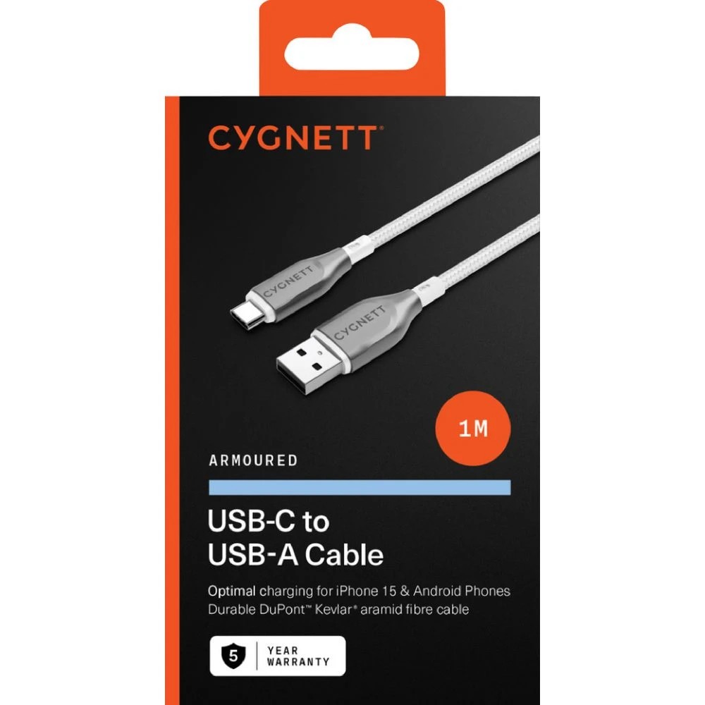 2 Cygnett Armoured USB-C to USB-A Cable 1m White, 2 of 3