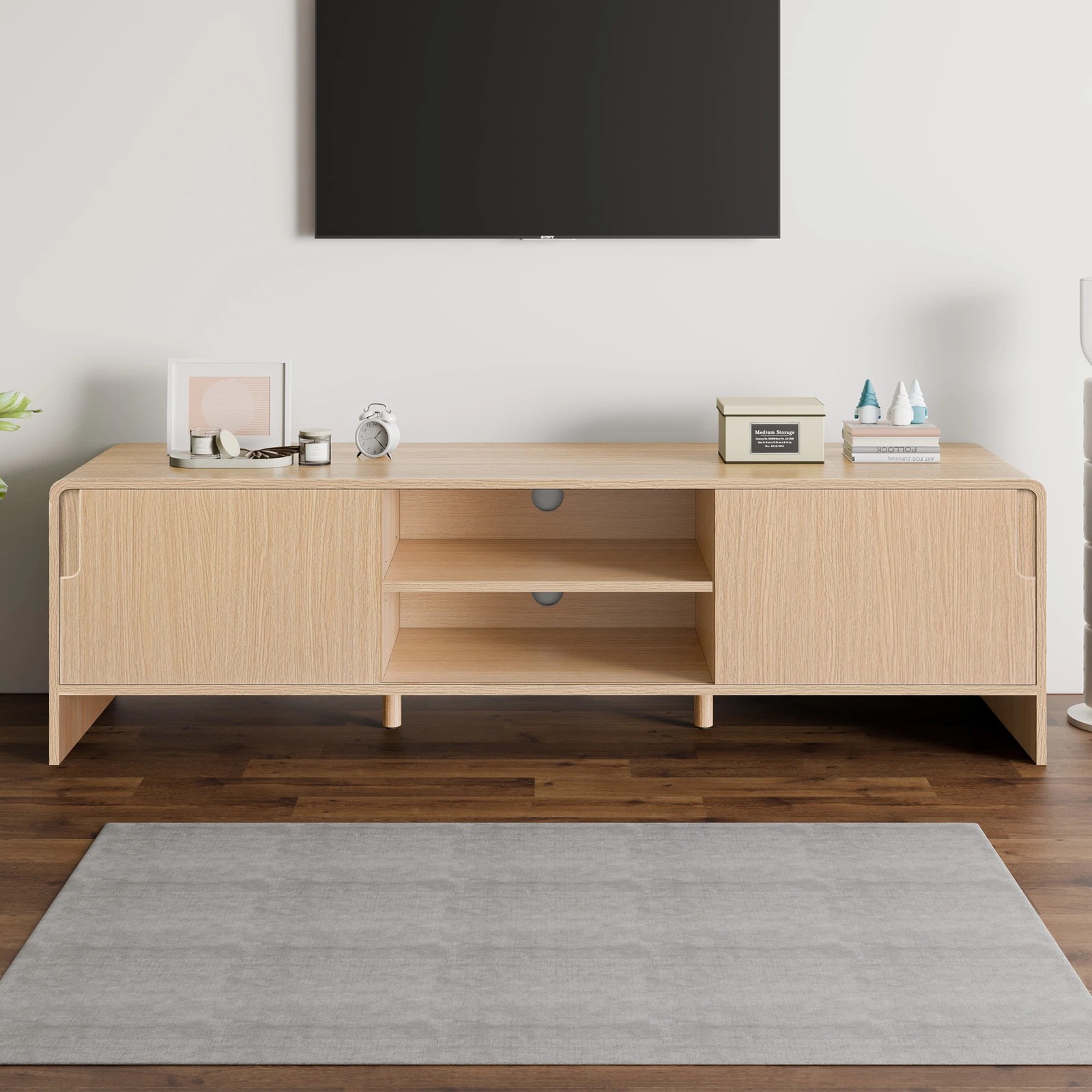 5 Alfordson TV Cabinet Entertainment Unit Stand 150cm Storage Sliding Doors - Oak, 5 of 10