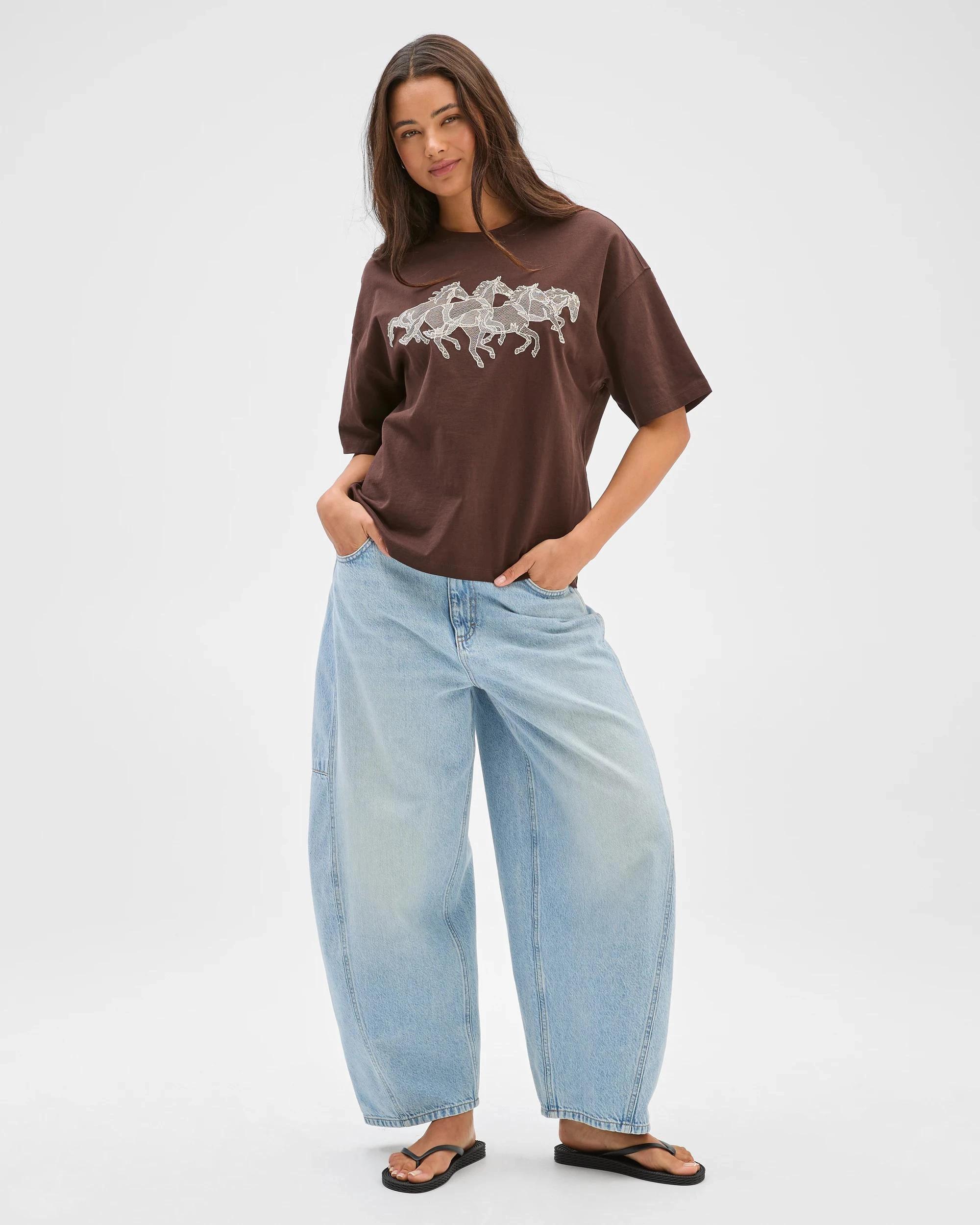 1 Lily Loves Australian Cotton Oversized Printed T-Shirt COFFEE BEAN, 1 of 6