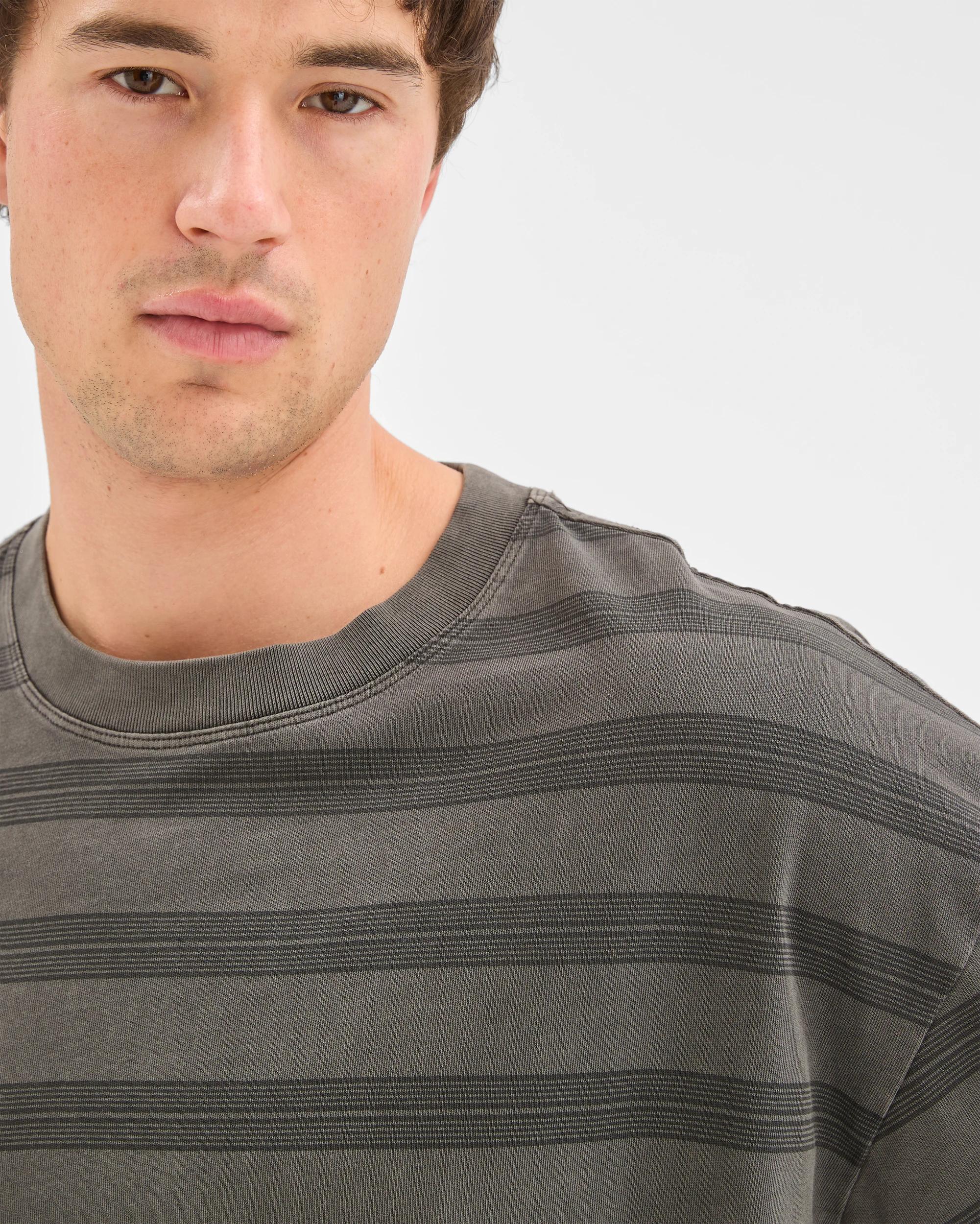 6 Commons Australian Cotton Overdyed Striped T-Shirt BLACK STRIPE, 6 of 7