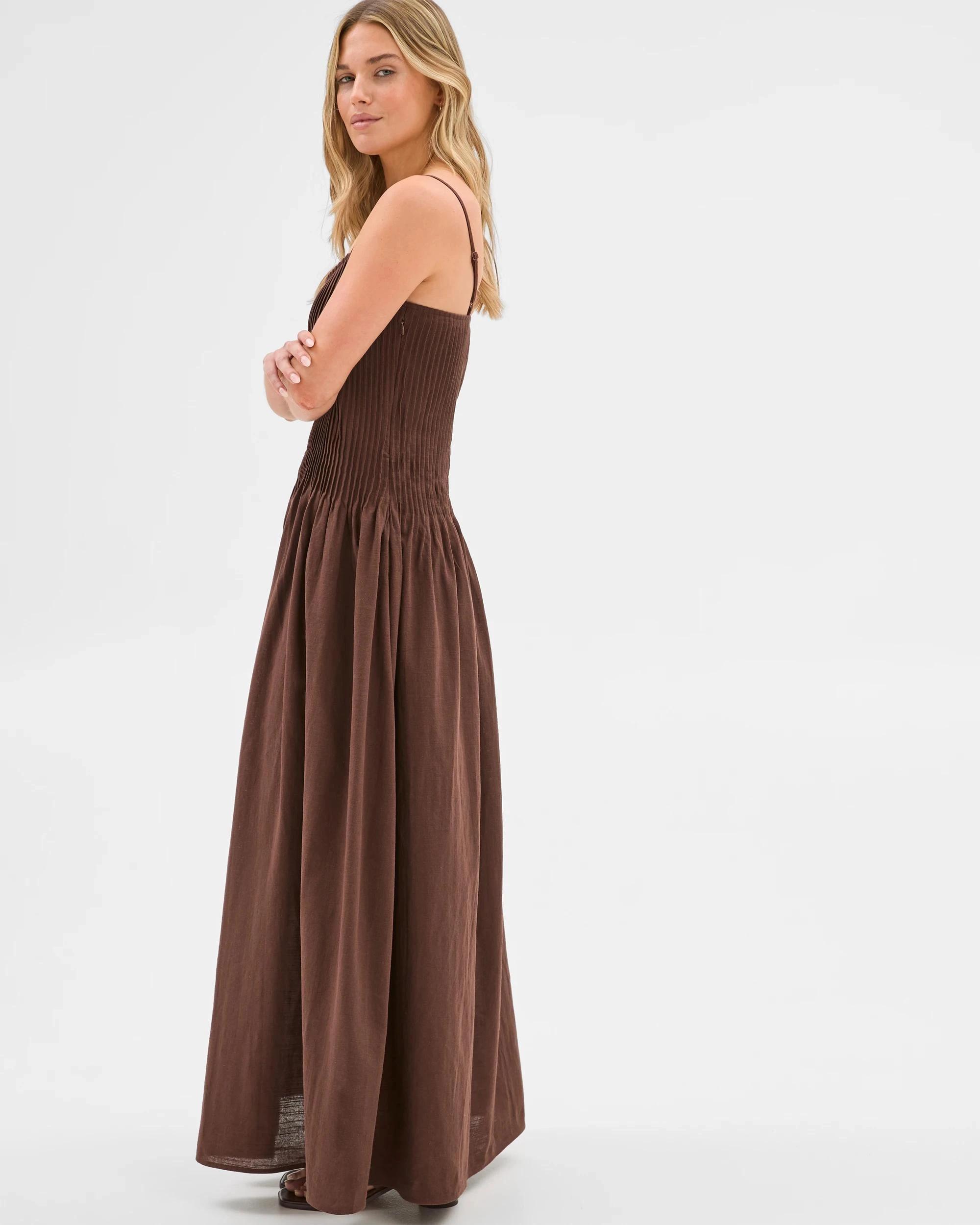 2 Australian Cotton Woven Pintuck Maxi Dress - Lily Loves SHAVED CHOCOLATE, 2 of 8
