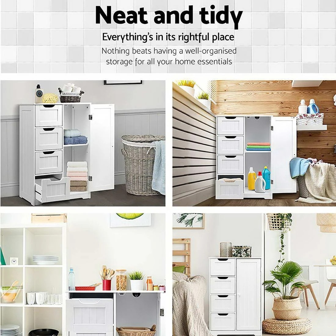 8 Artiss Bathroom Cabinet Storage Drawers - White, 8 of 10