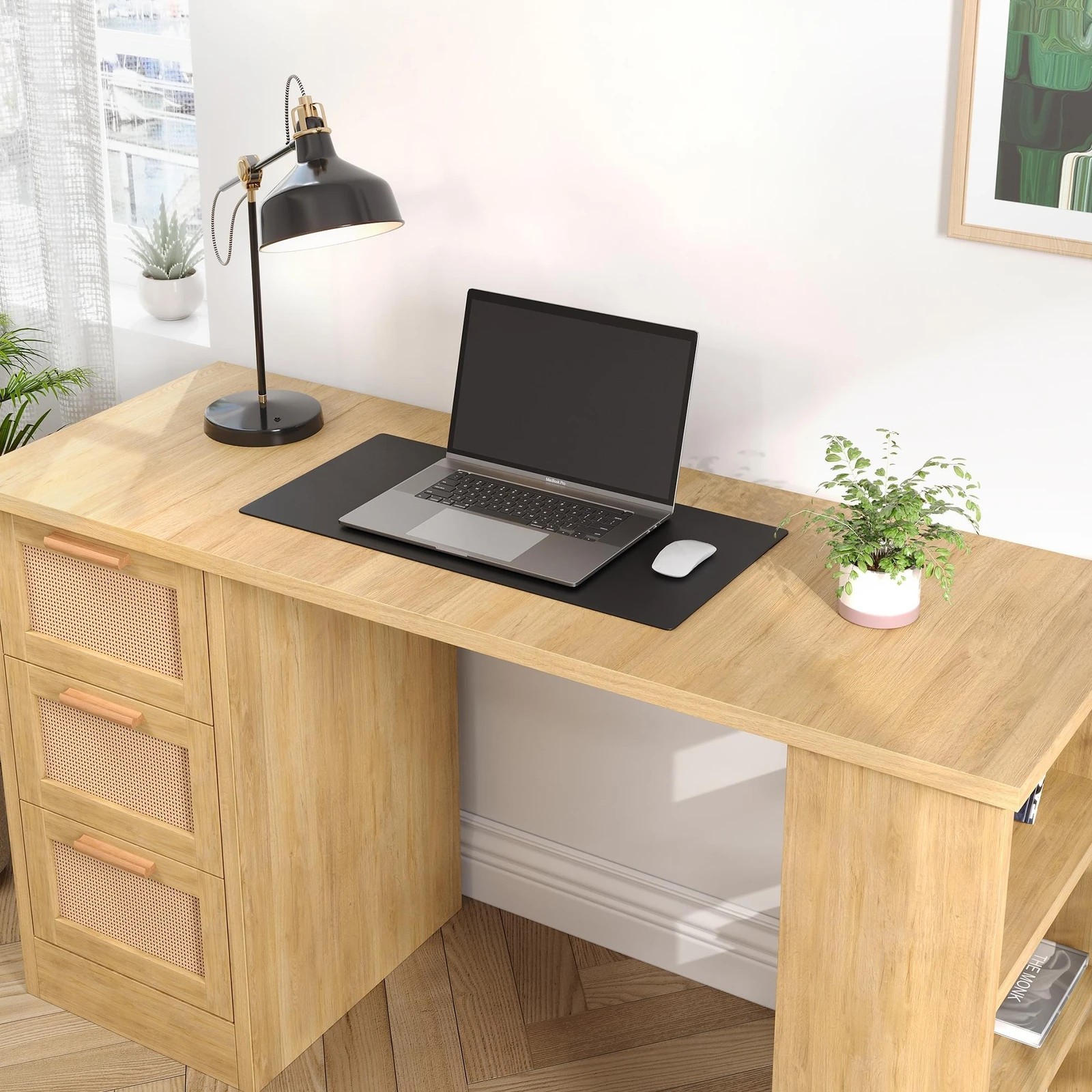 2 Alfordson Computer Desk Drawers Office Laptop PC Study Table Shelf - Oak, 2 of 10