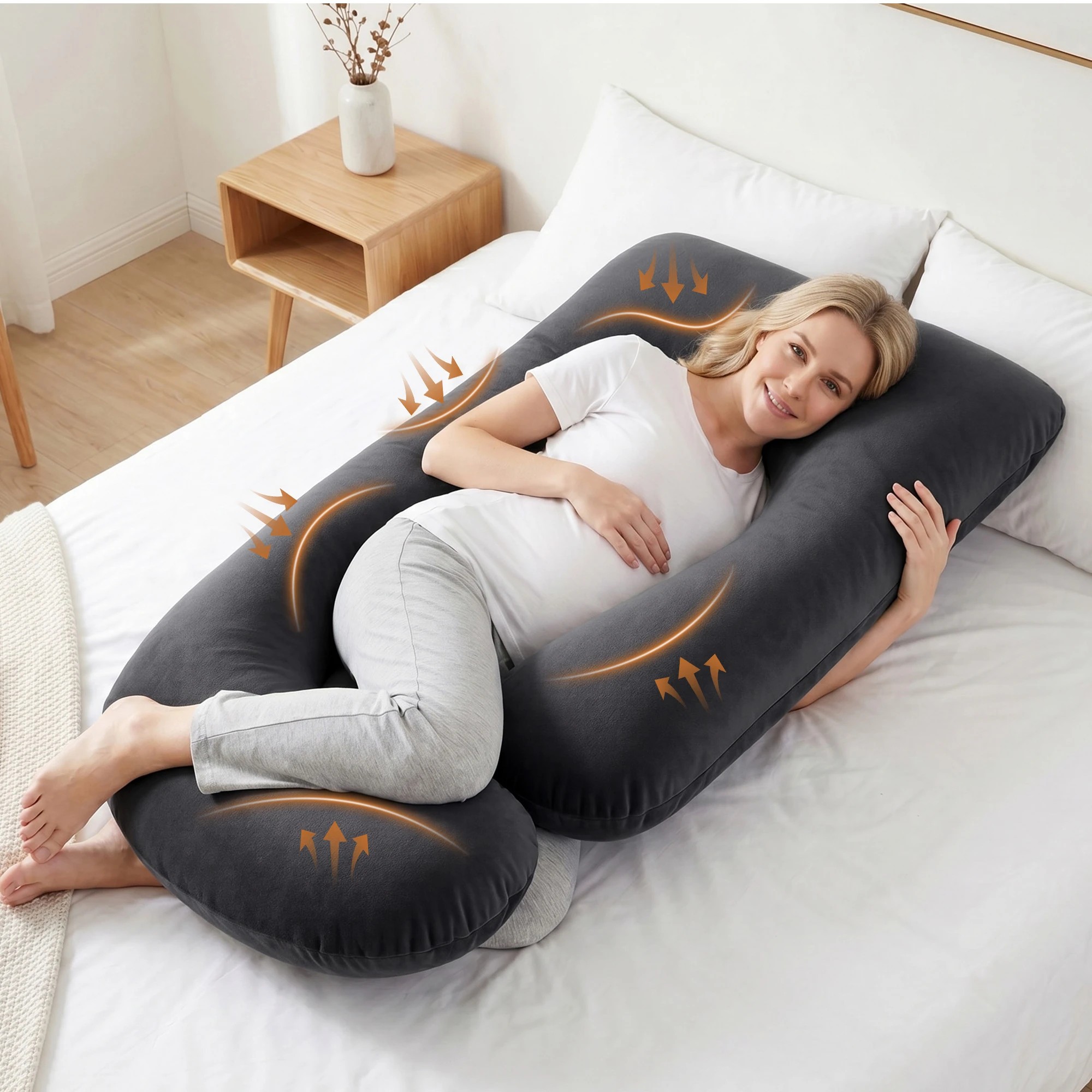 5 Giselle Bedding G-Shaped Maternity Pillow for Back and Belly Support - Grey, 5 of 9