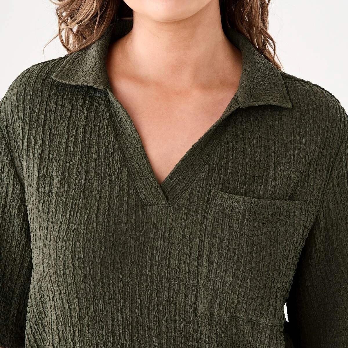 5 Short Sleeve Textured Polo Top BURNT OLIVE, 5 of 6