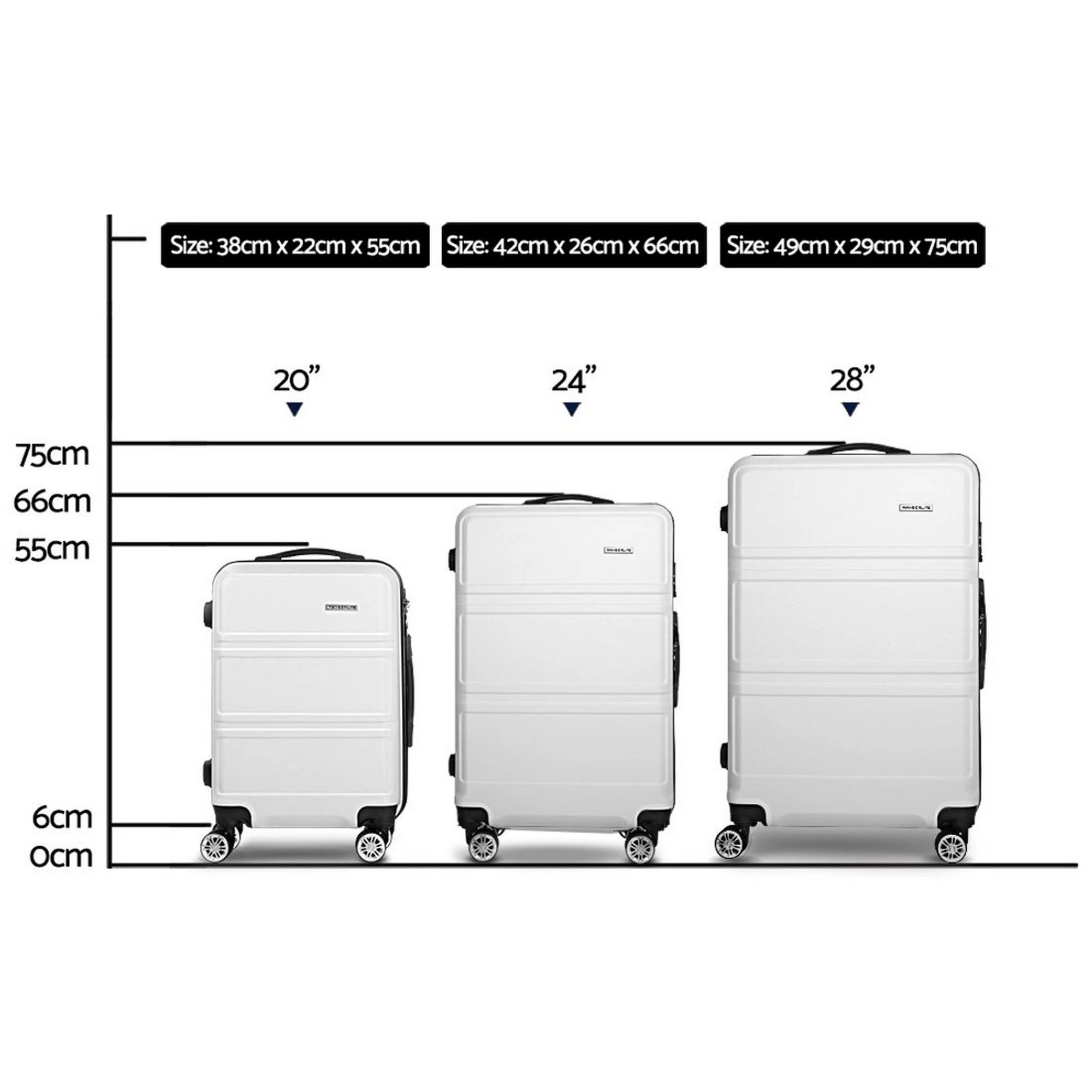 3 Wanderlite 3pc Luggage Trolley Set Suitcase Travel TSA Carry On Hard Case Lightweight - White, 3 of 8